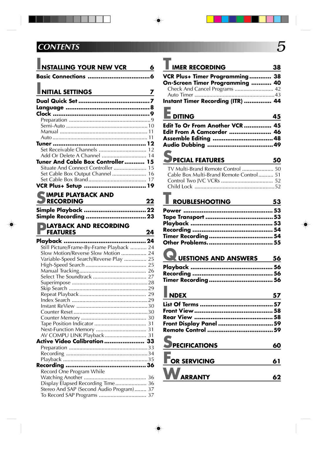 JVC Model HR-VP639U manual Contents 