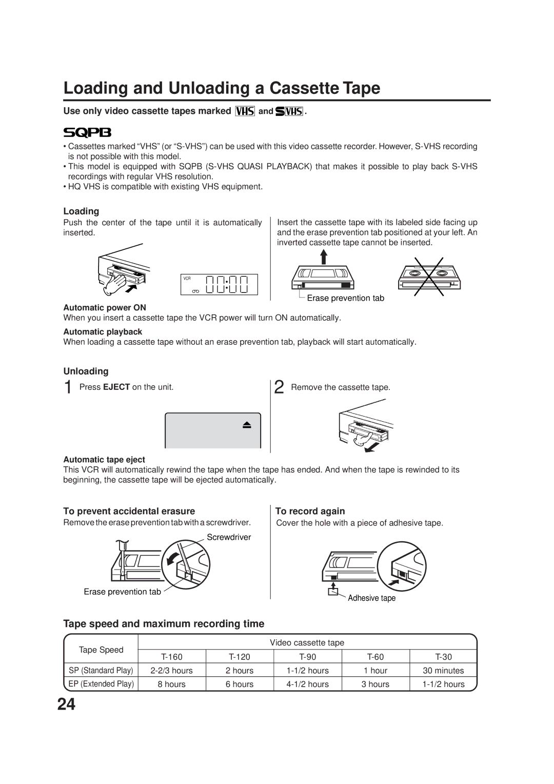 JVC Model HR-XVC1UJ manual Loading and Unloading a Cassette Tape 