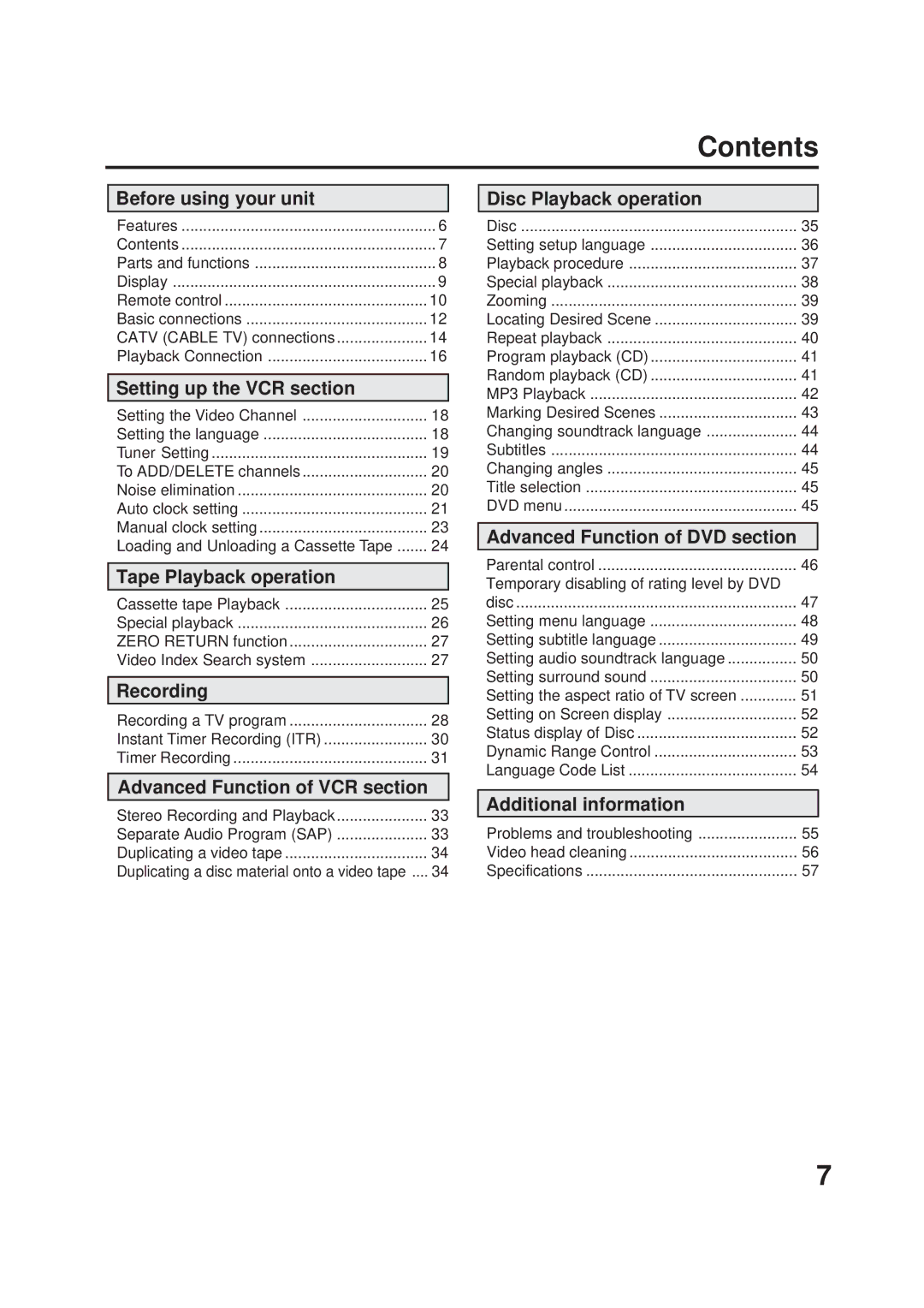 JVC Model HR-XVC1UJ manual Contents 