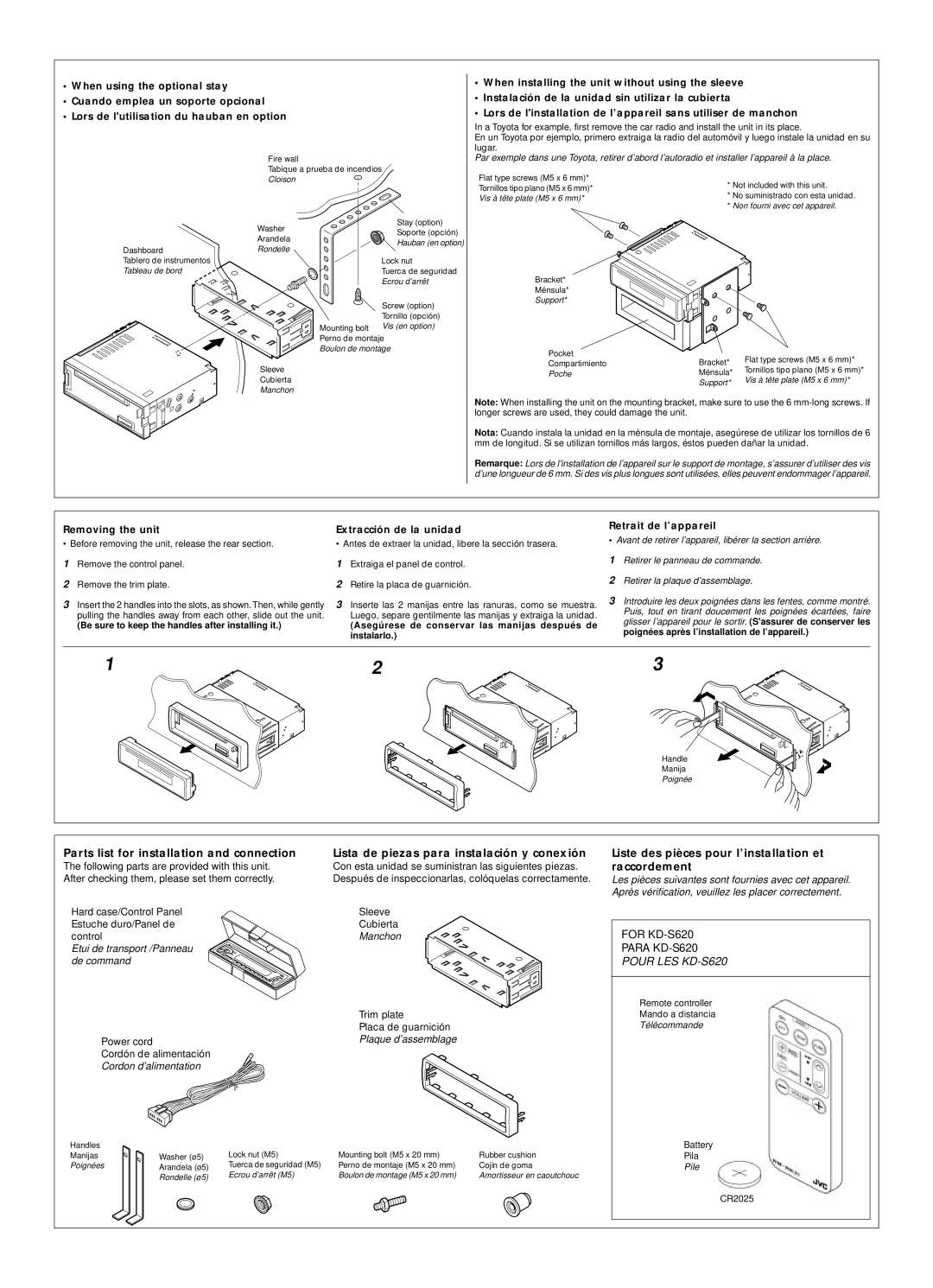 JVC Model KD-S576 manual Be sure to keep the handles after installing it 