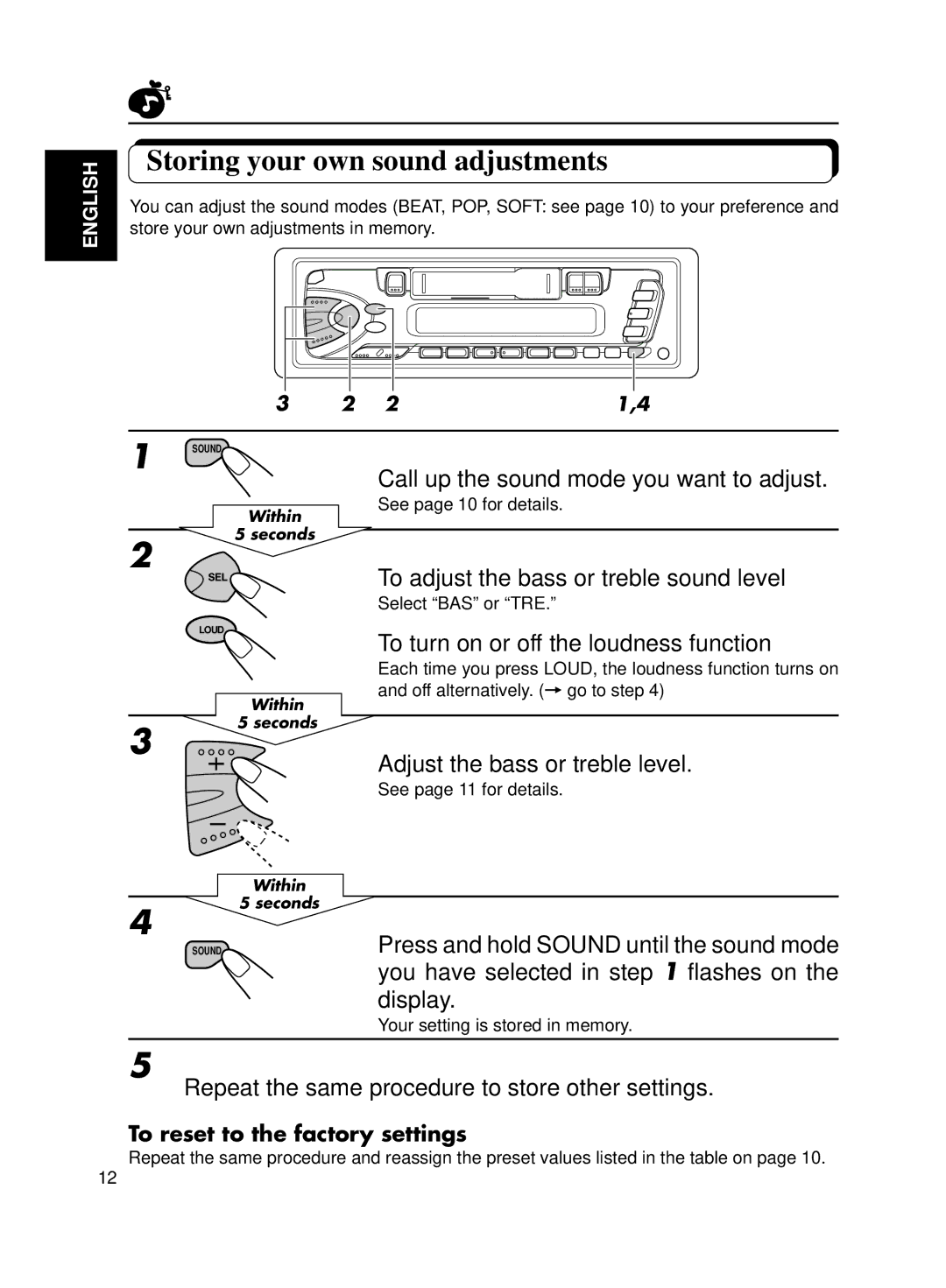 JVC Model KS-FX200 manual Storing your own sound adjustments 