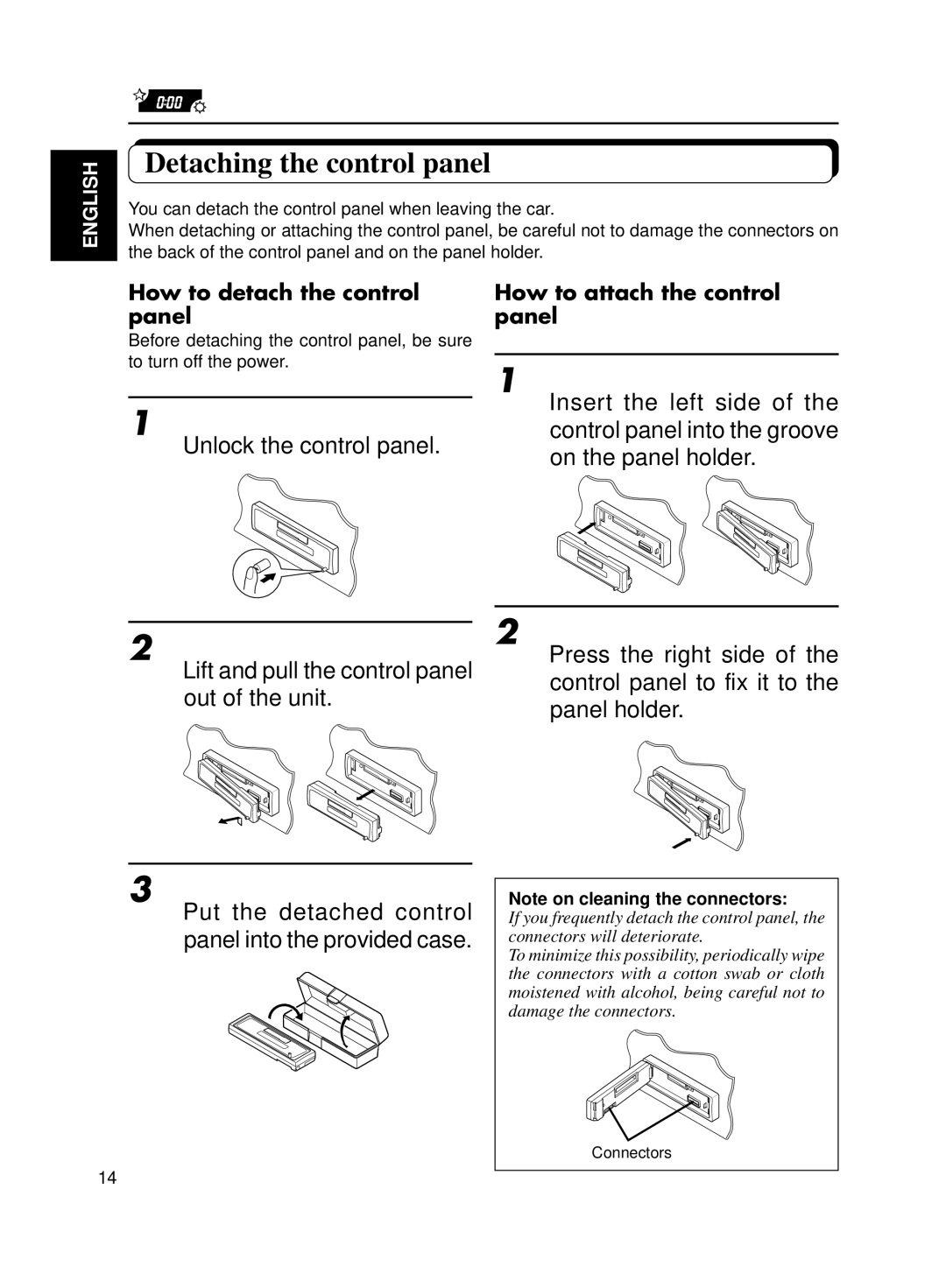 JVC Model KS-FX200 manual Detaching the control panel, Unlock the control panel, How to detach the control panel 