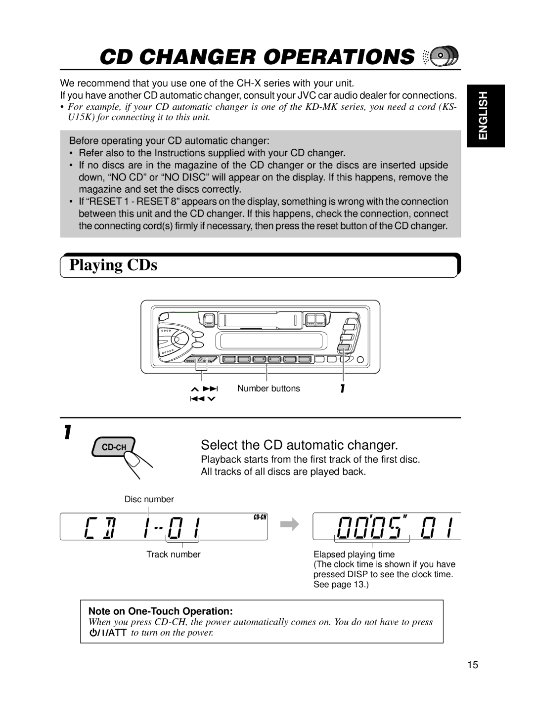 JVC Model KS-FX200 manual CD Changer Operations, Playing CDs, All tracks of all discs are played back 