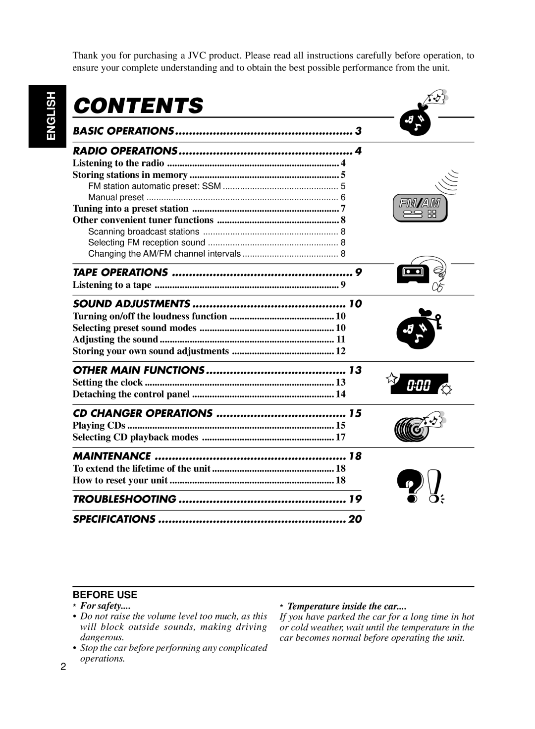 JVC Model KS-FX200 manual Contents 