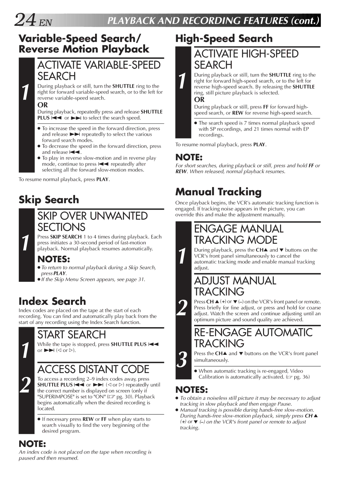 JVC Model SR-TS1U manual Activate HIGH-SPEED Search, Skip Over Unwanted Sections, Start Search, Access Distant Code 