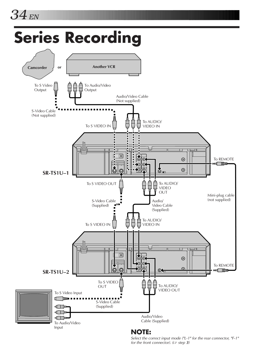 JVC Model SR-TS1U manual Series Recording, Camcorder 