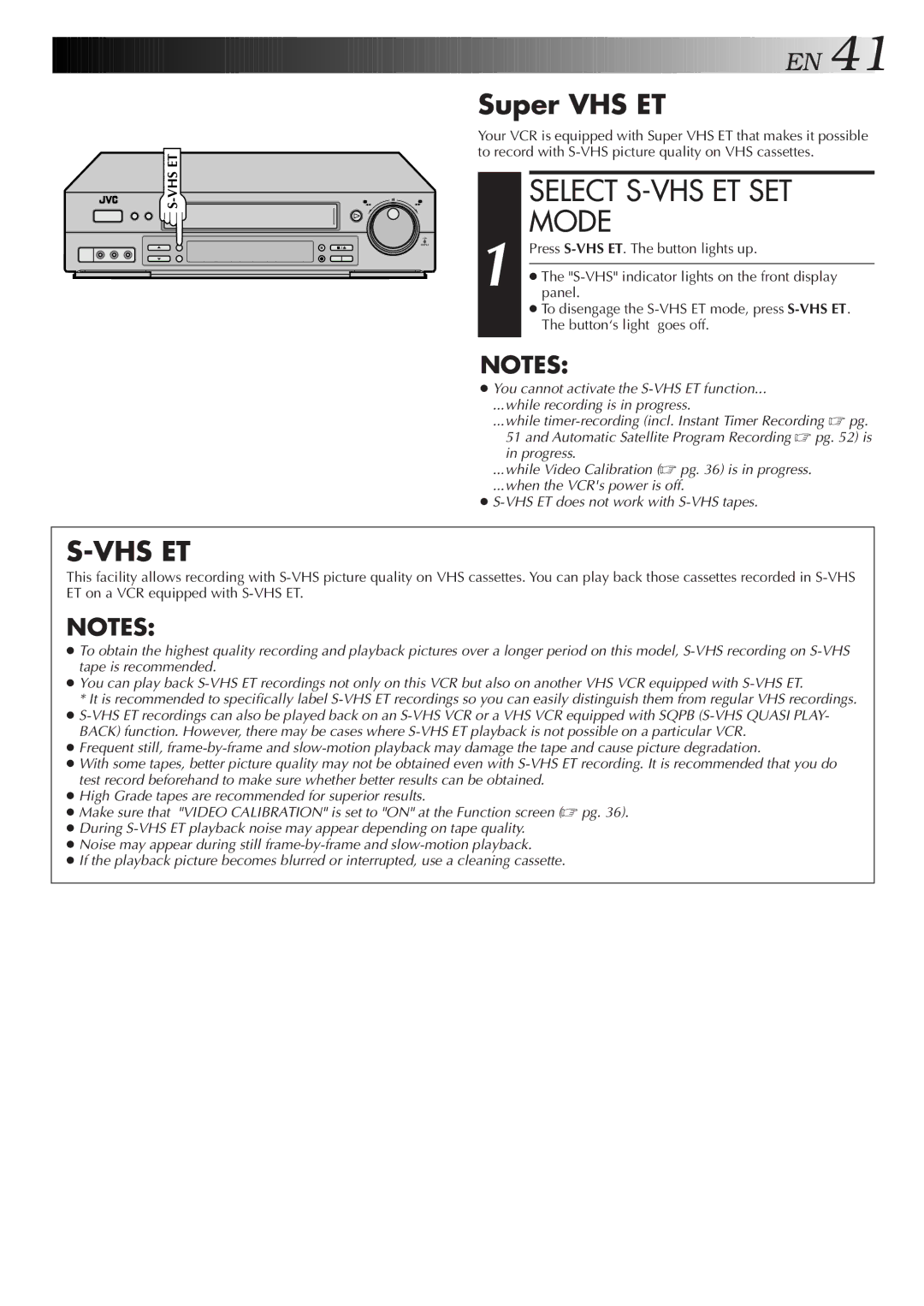 JVC Model SR-TS1U manual Select S-VHS ET SET, Super VHS ET 