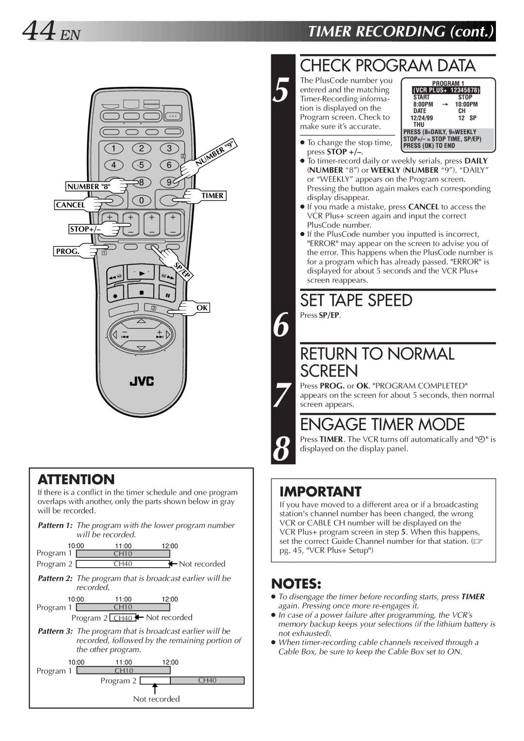 JVC Model SR-TS1U manual Sp/Ep, Program 