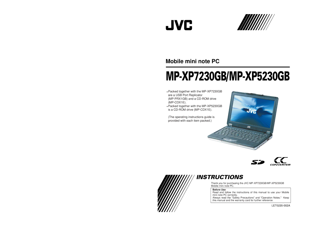 JVC warranty MP-XP7230GB/MP-XP5230GB 