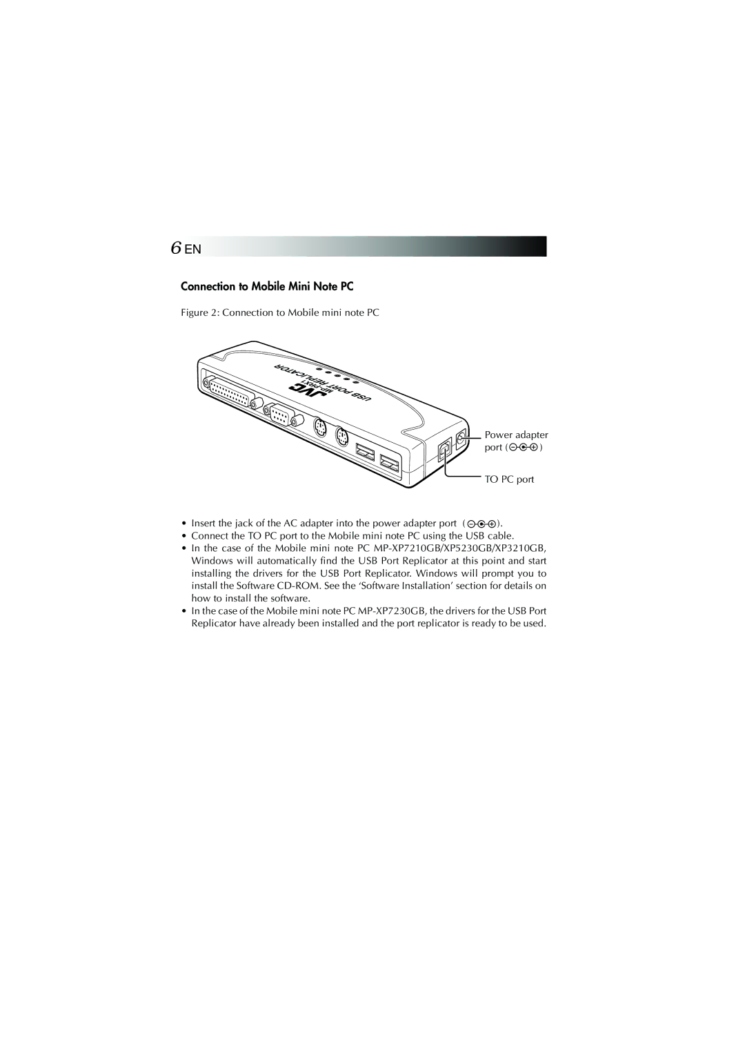 JVC MP-XP5230GB, MP-XP7230GB warranty Connection to Mobile Mini Note PC 