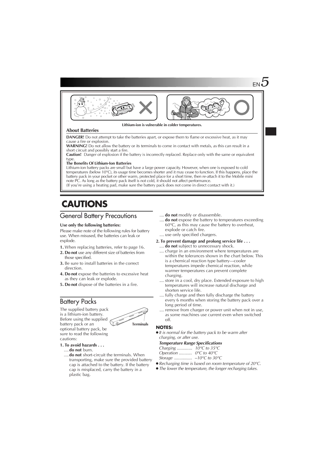 JVC MP-XP5230GB, MP-XP7230GB warranty EN5, About Batteries 