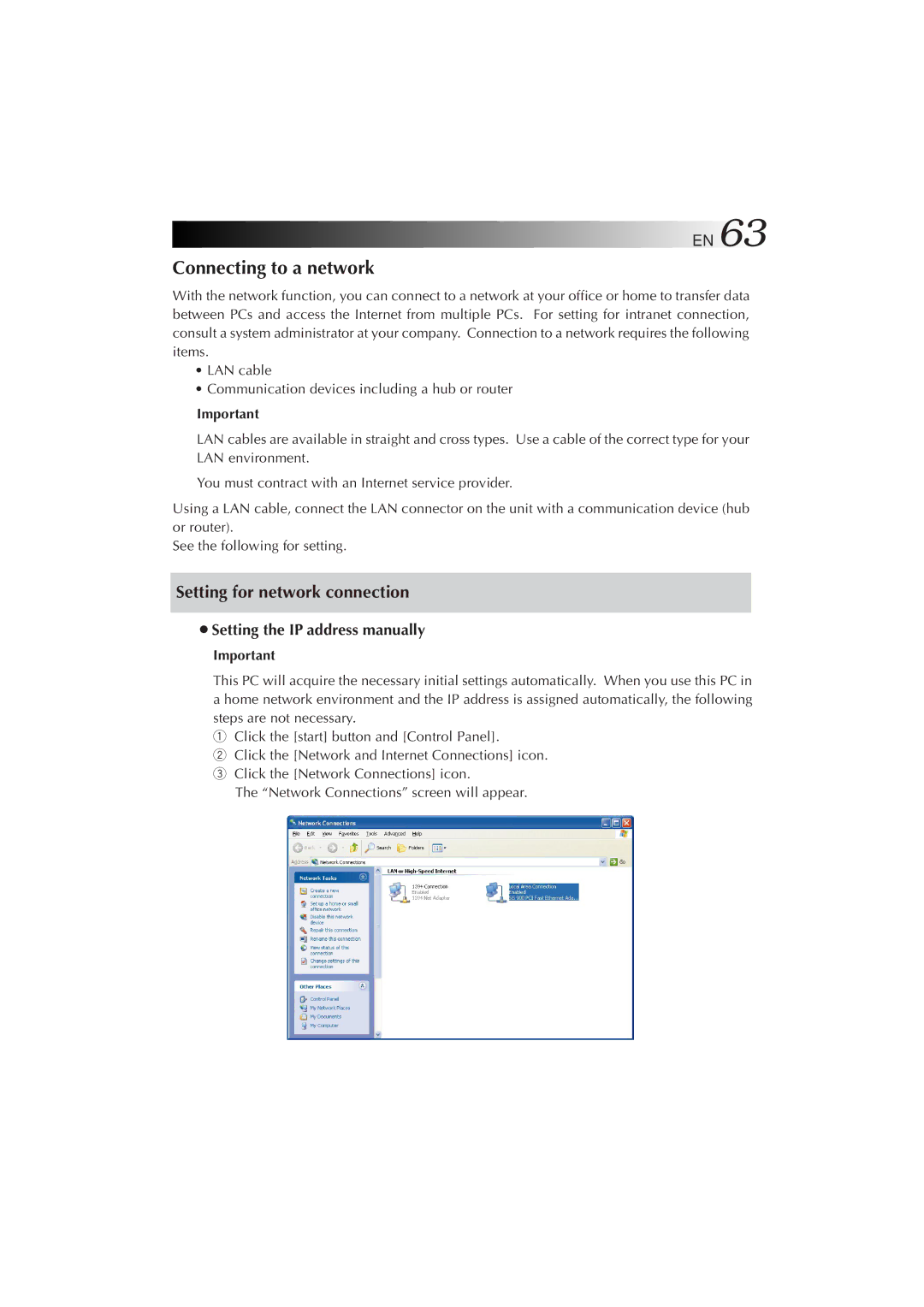 JVC MP-XP5230GB, MP-XP7230GB warranty Connecting to a network, ÁSetting the IP address manually 