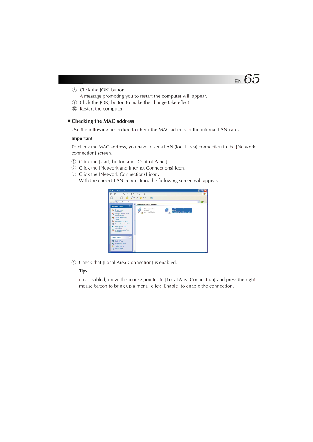 JVC MP-XP5230GB, MP-XP7230GB warranty ÁChecking the MAC address 