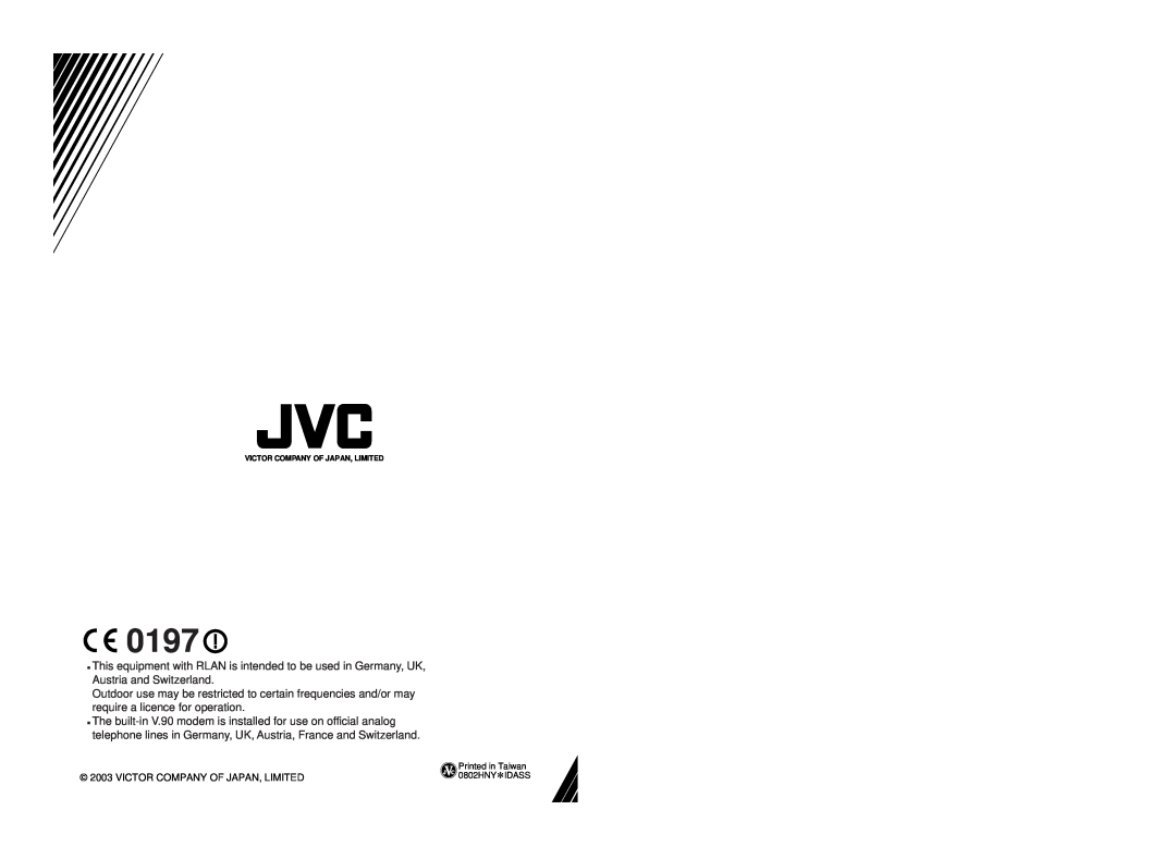 JVC MP-XP5230GB, MP-XP7230GB warranty 0197, Victor Company Of Japan, Limited, Printed in Taiwan, 0802HNY*IDASS 