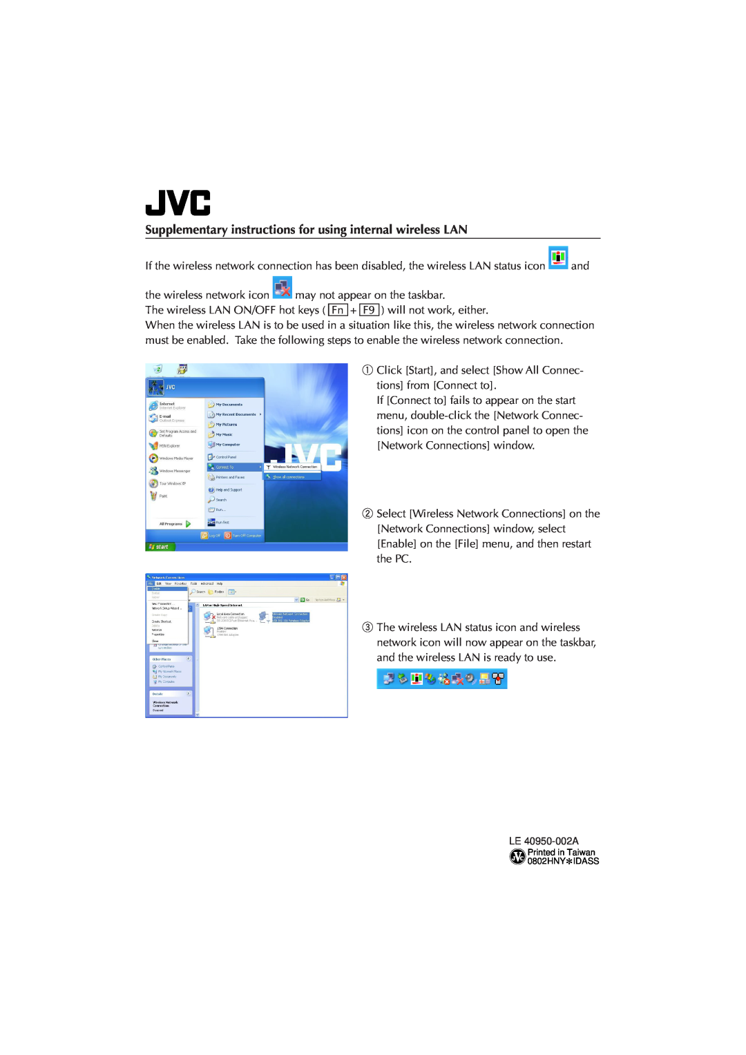 JVC MP-XP5230GB, MP-XP7230GB warranty Supplementary instructions for using internal wireless LAN 