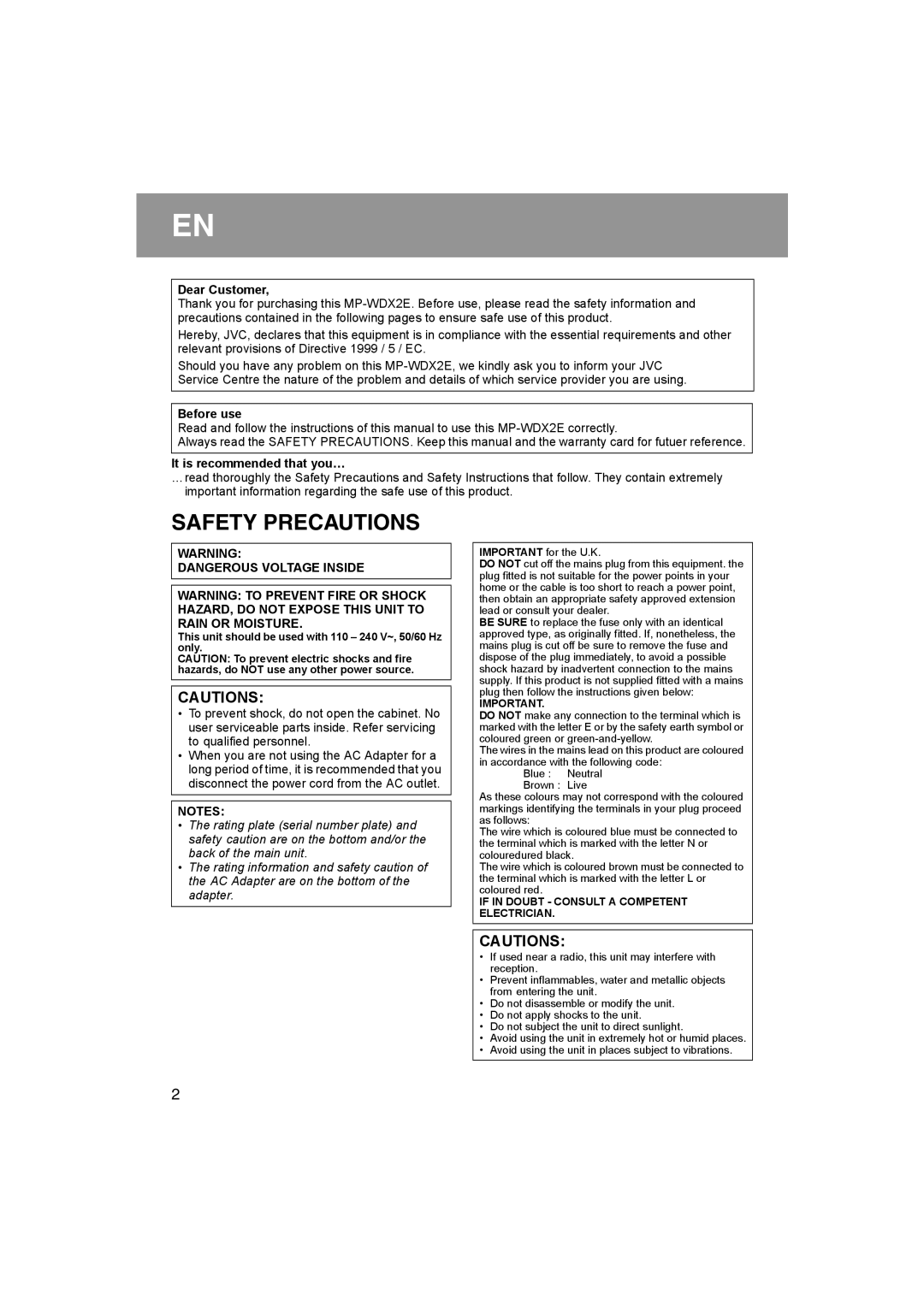 JVC MP-XP731GB warranty Safety Precautions 