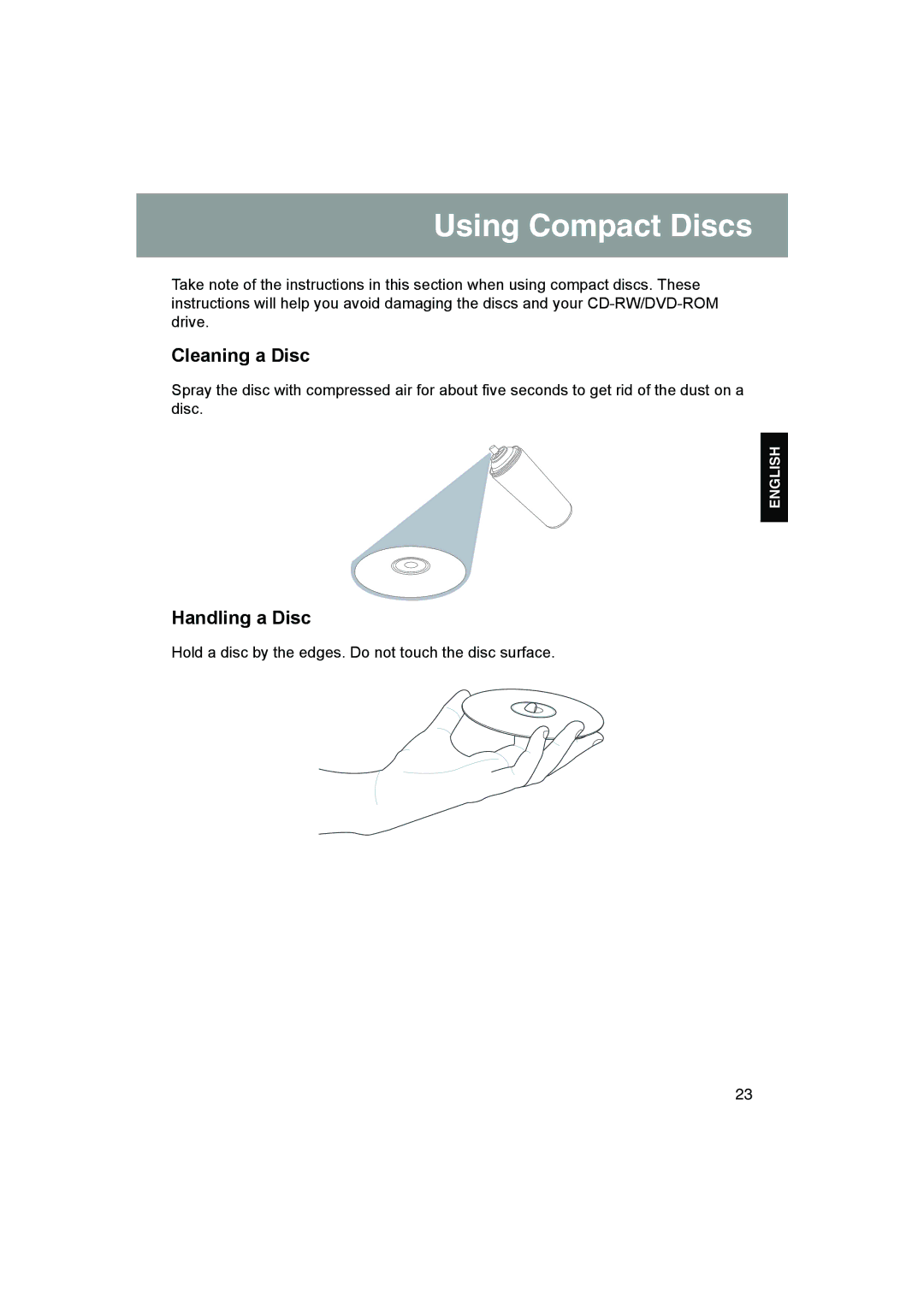 JVC MP-XP731GB warranty Using Compact Discs, Cleaning a Disc, Handling a Disc 