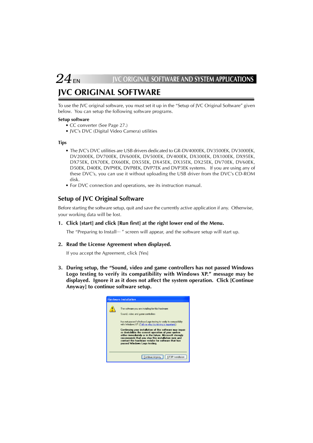 JVC MP-XP731GB warranty Setup of JVC Original Software, Read the License Agreement when displayed, Setup software 