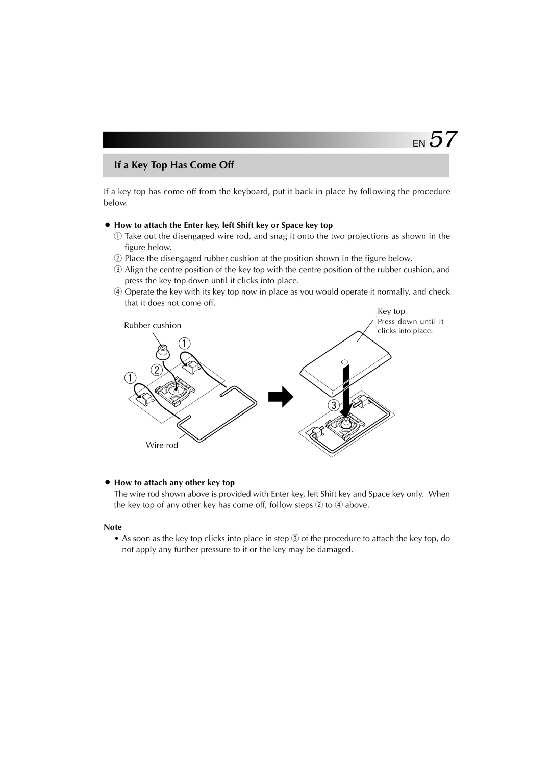 JVC MP-XP731GB warranty If a Key Top Has Come Off, How to attach any other key top 