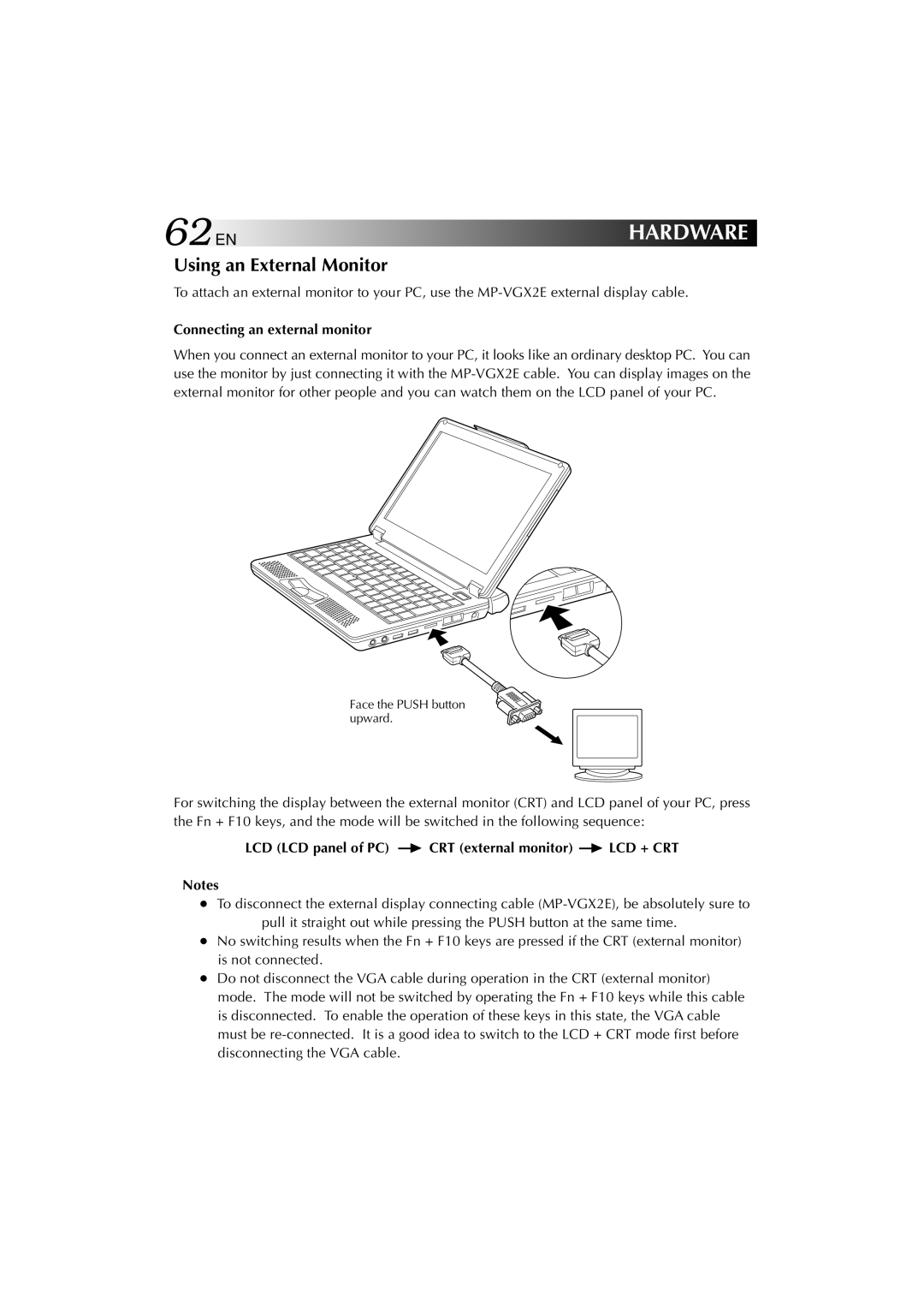 JVC MP-XP731GB warranty 62EN, Using an External Monitor, Connecting an external monitor 