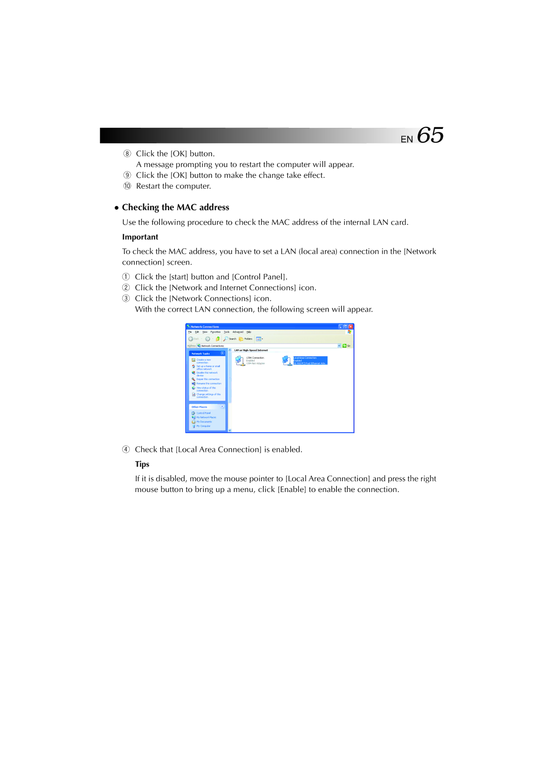 JVC MP-XP731GB warranty Checking the MAC address 