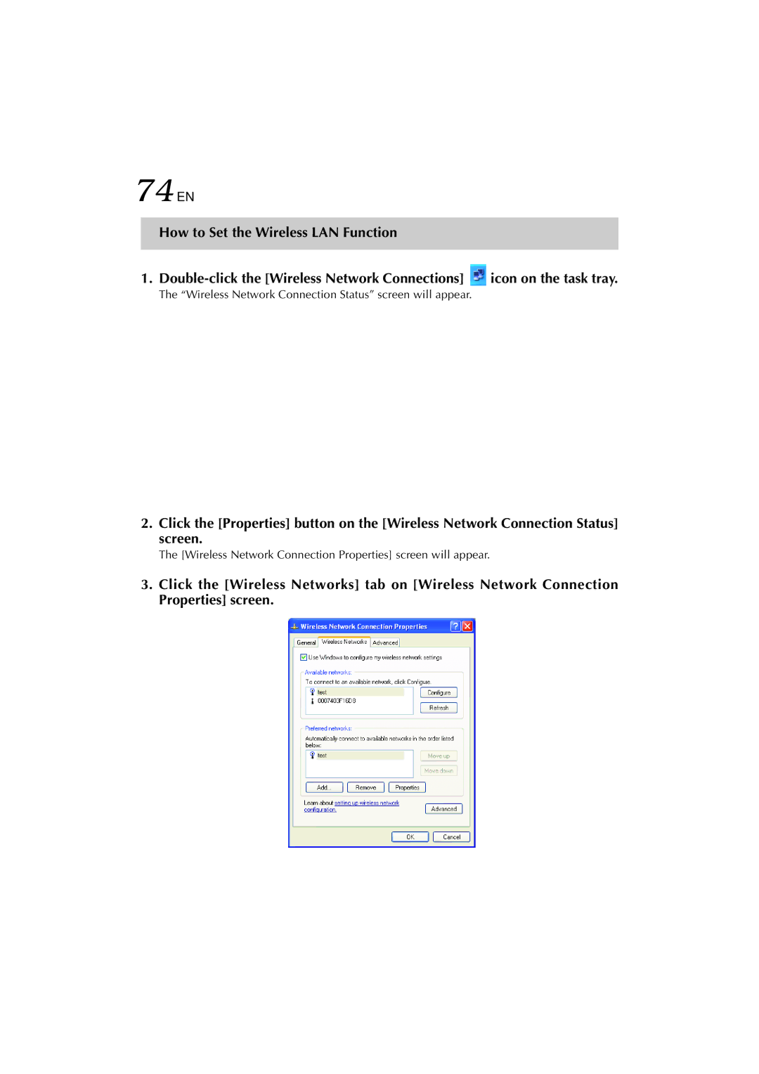 JVC MP-XP731GB warranty 74EN, How to Set the Wireless LAN Function 