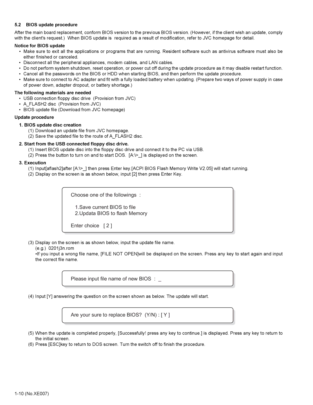 JVC MP-XP741DE service manual Bios update procedure, Update procedure Bios update disc creation, Execution 