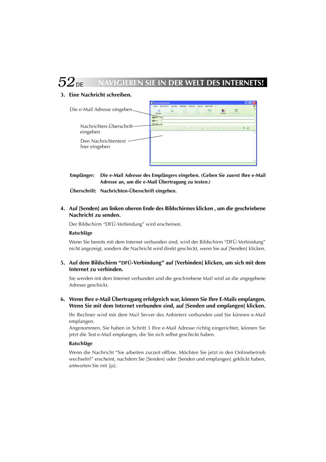 JVC MP-XP741DE service manual 52DE, Eine Nachricht schreiben 