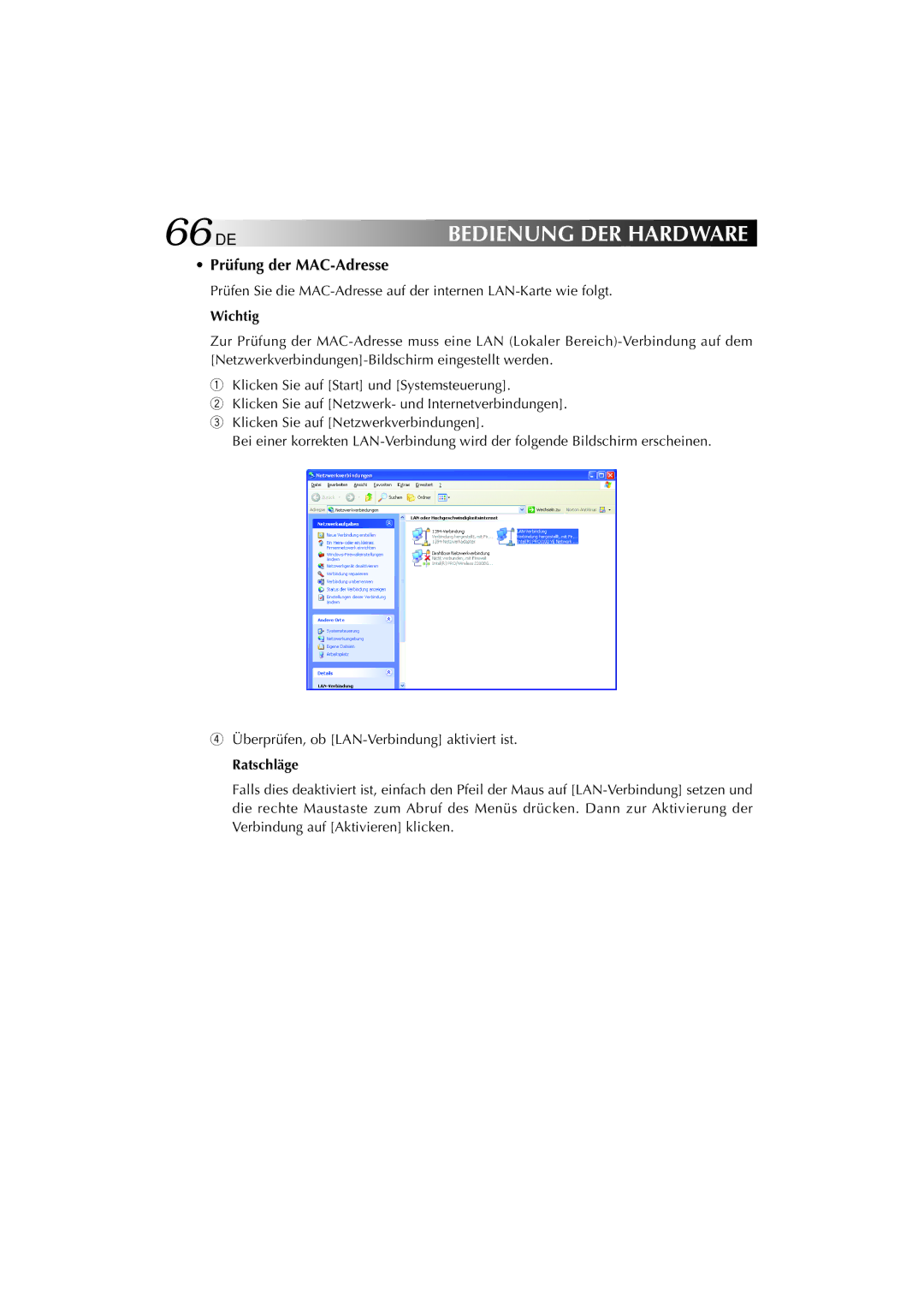 JVC MP-XP741DE service manual 66DE, Prüfung der MAC-Adresse 