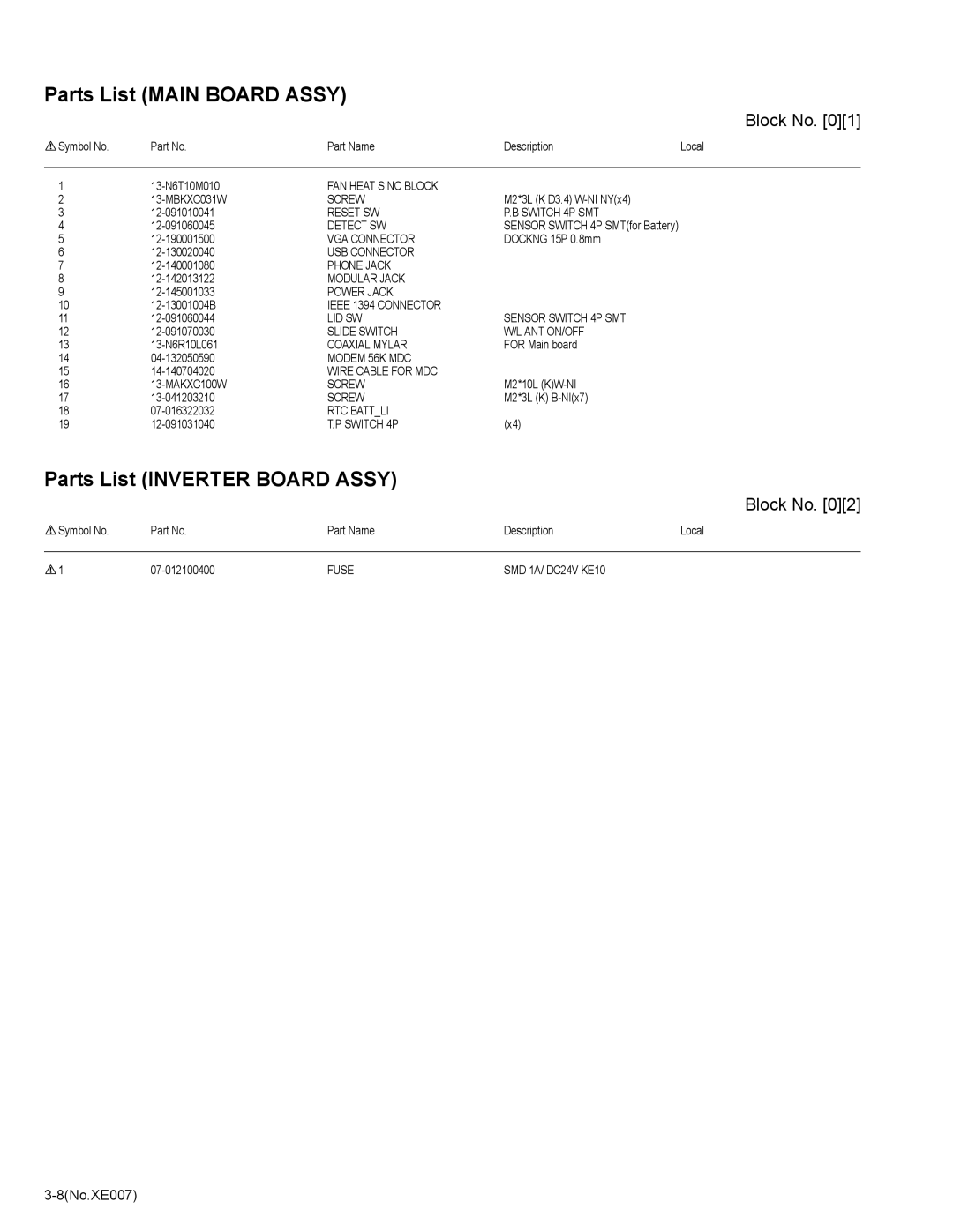 JVC MP-XP741DE service manual Parts List Main Board Assy 