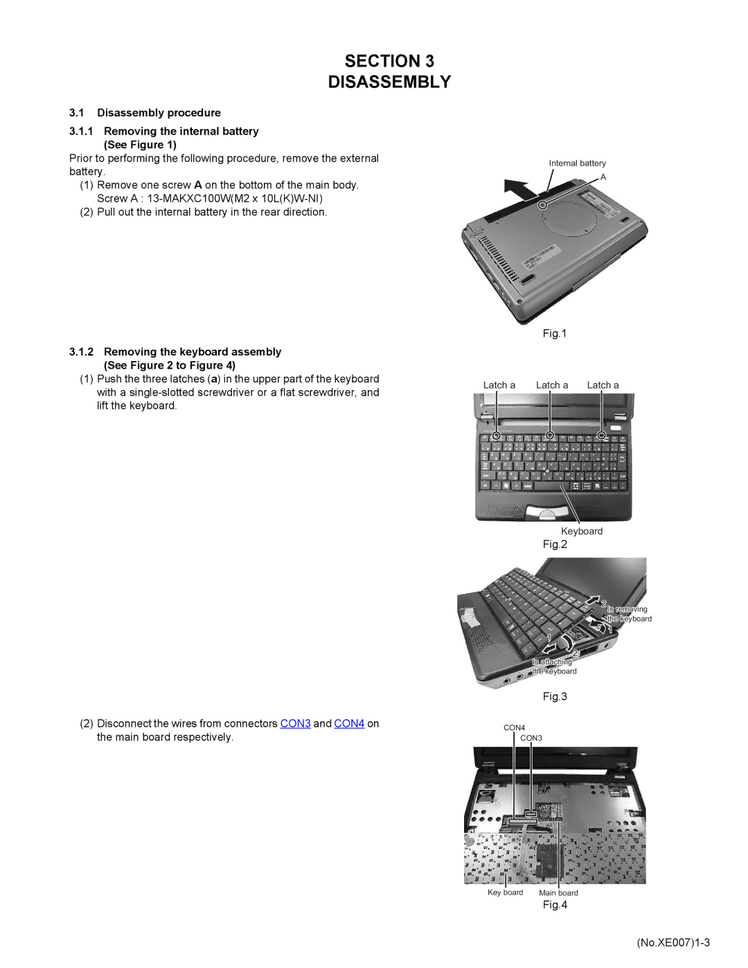 JVC MP-XP741DE service manual Section Disassembly, Removing the keyboard assembly See to Figure 