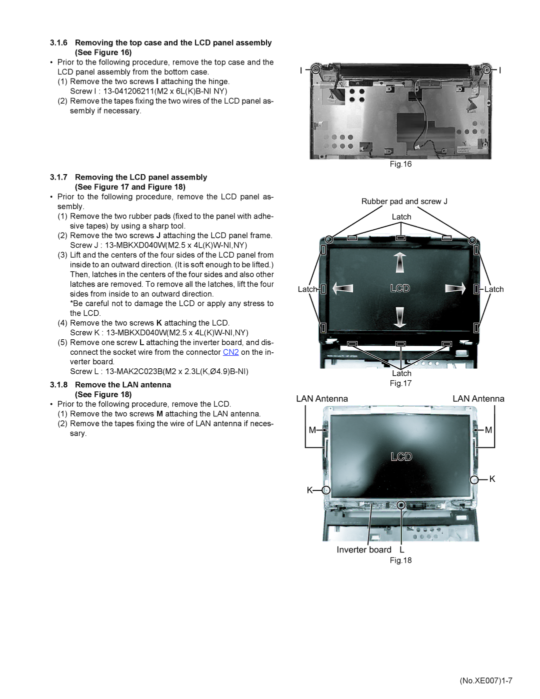 JVC MP-XP741DE Removing the top case and the LCD panel assembly See Figure, Removing the LCD panel assembly See and Figure 