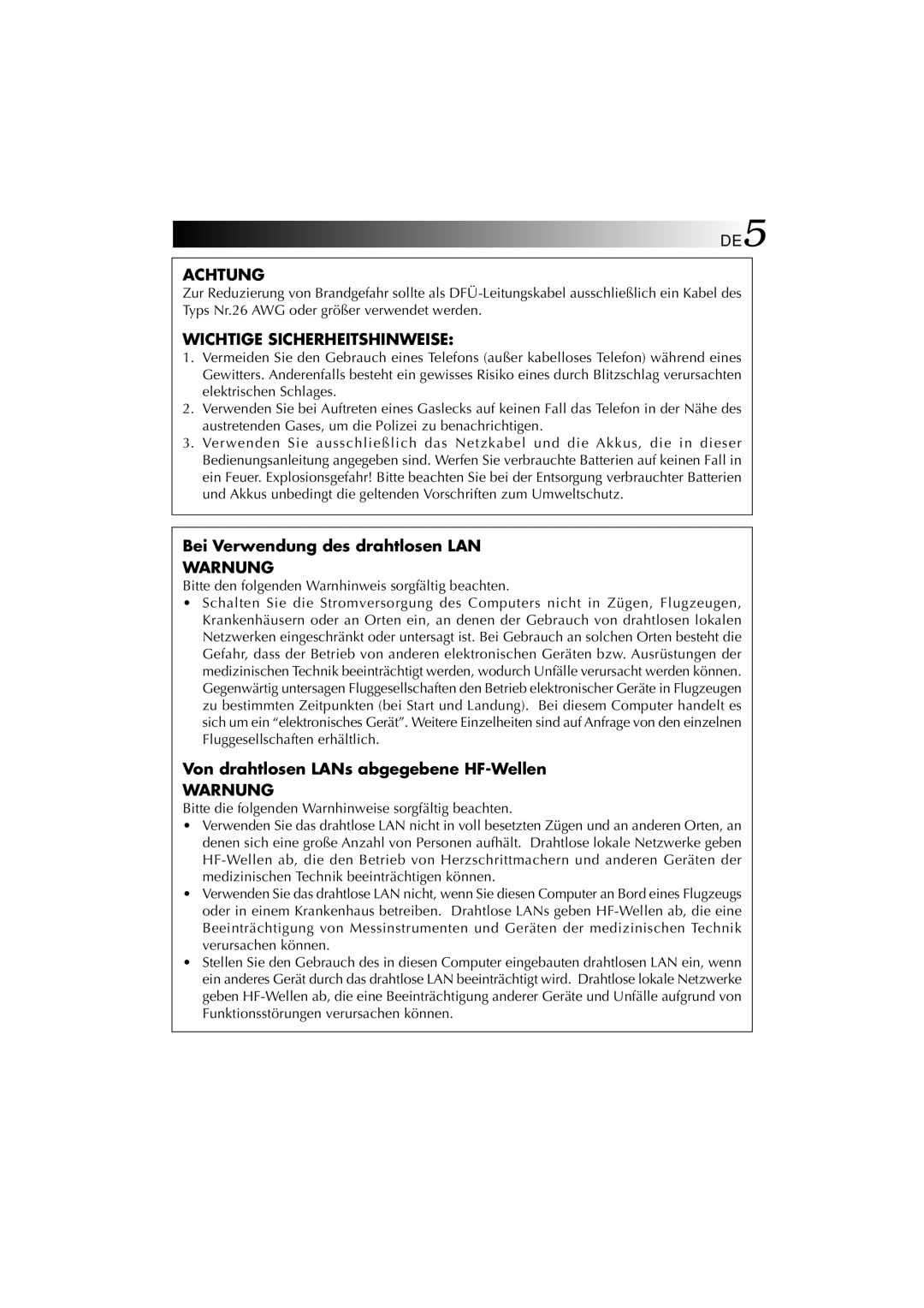 JVC MP-XP741DE service manual Bei Verwendung des drahtlosen LAN, Von drahtlosen LANs abgegebene HF-Wellen 