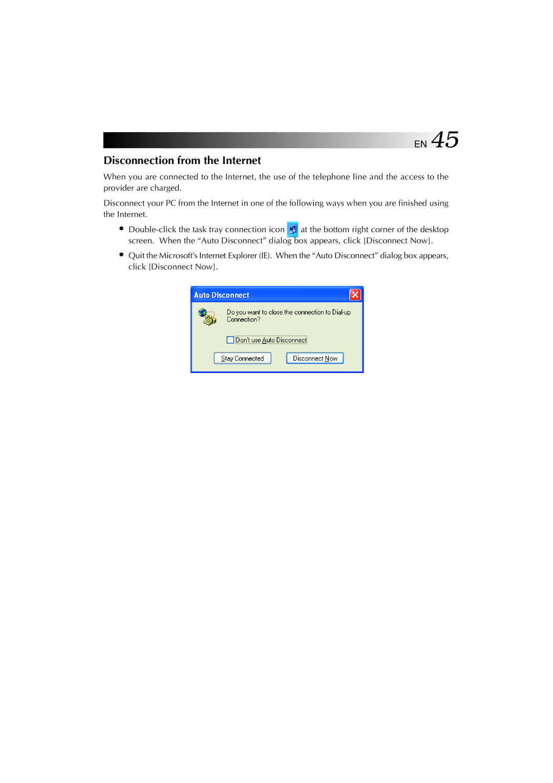 JVC MP-XV841US manual Disconnection from the Internet 