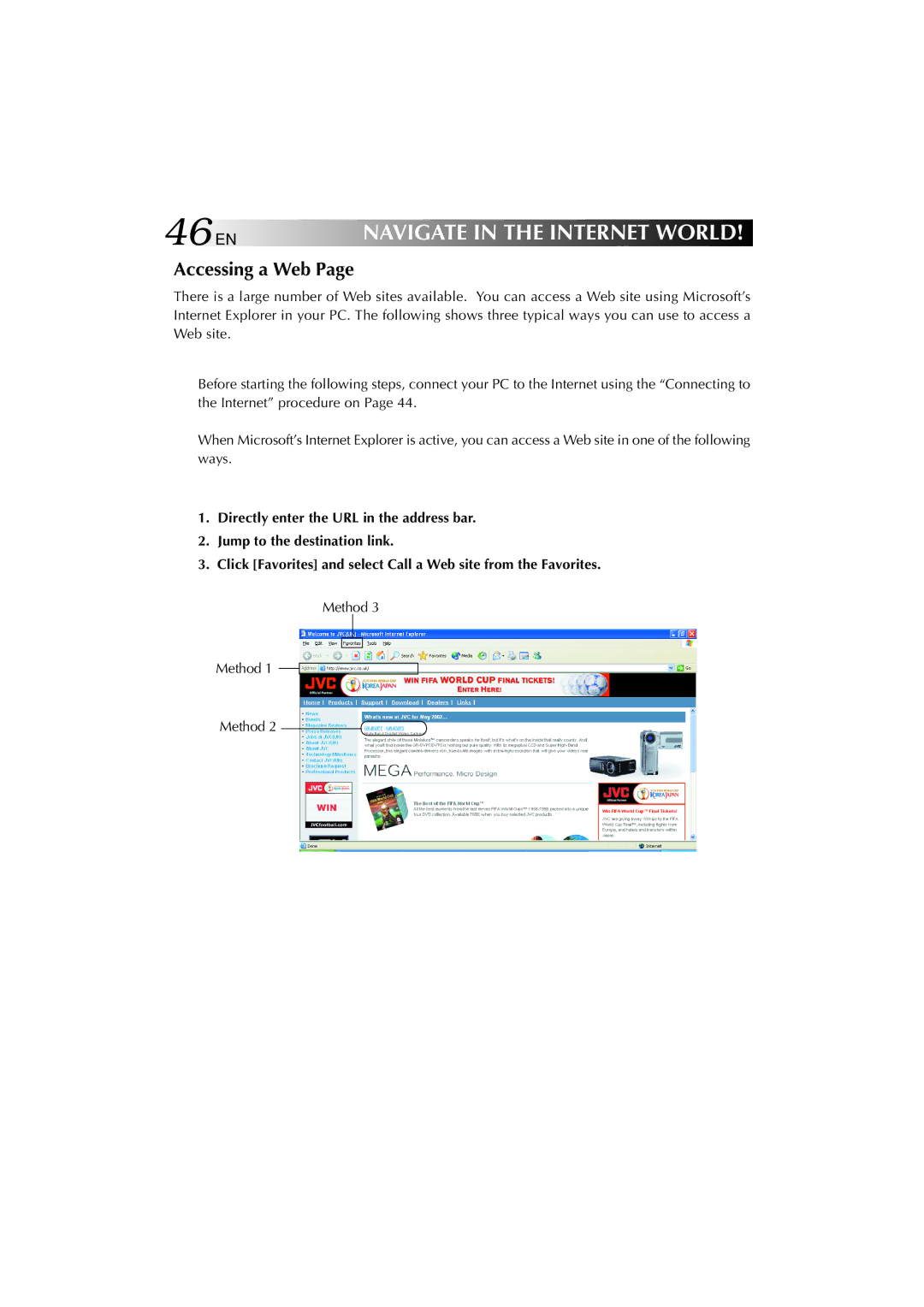 JVC MP-XV841US manual 46EN, Accessing a Web 