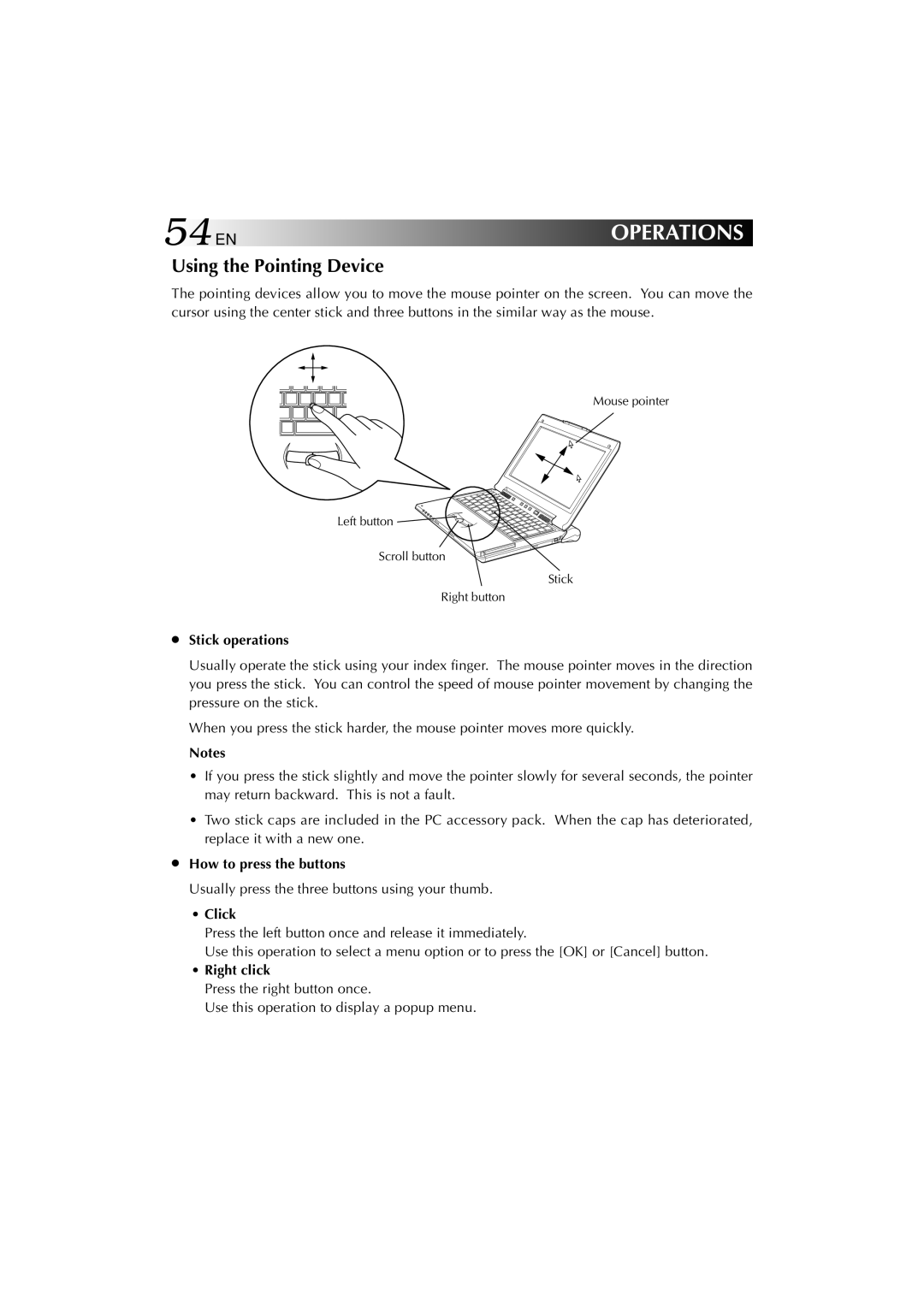 JVC MP-XV841US manual 54EN, Using the Pointing Device 