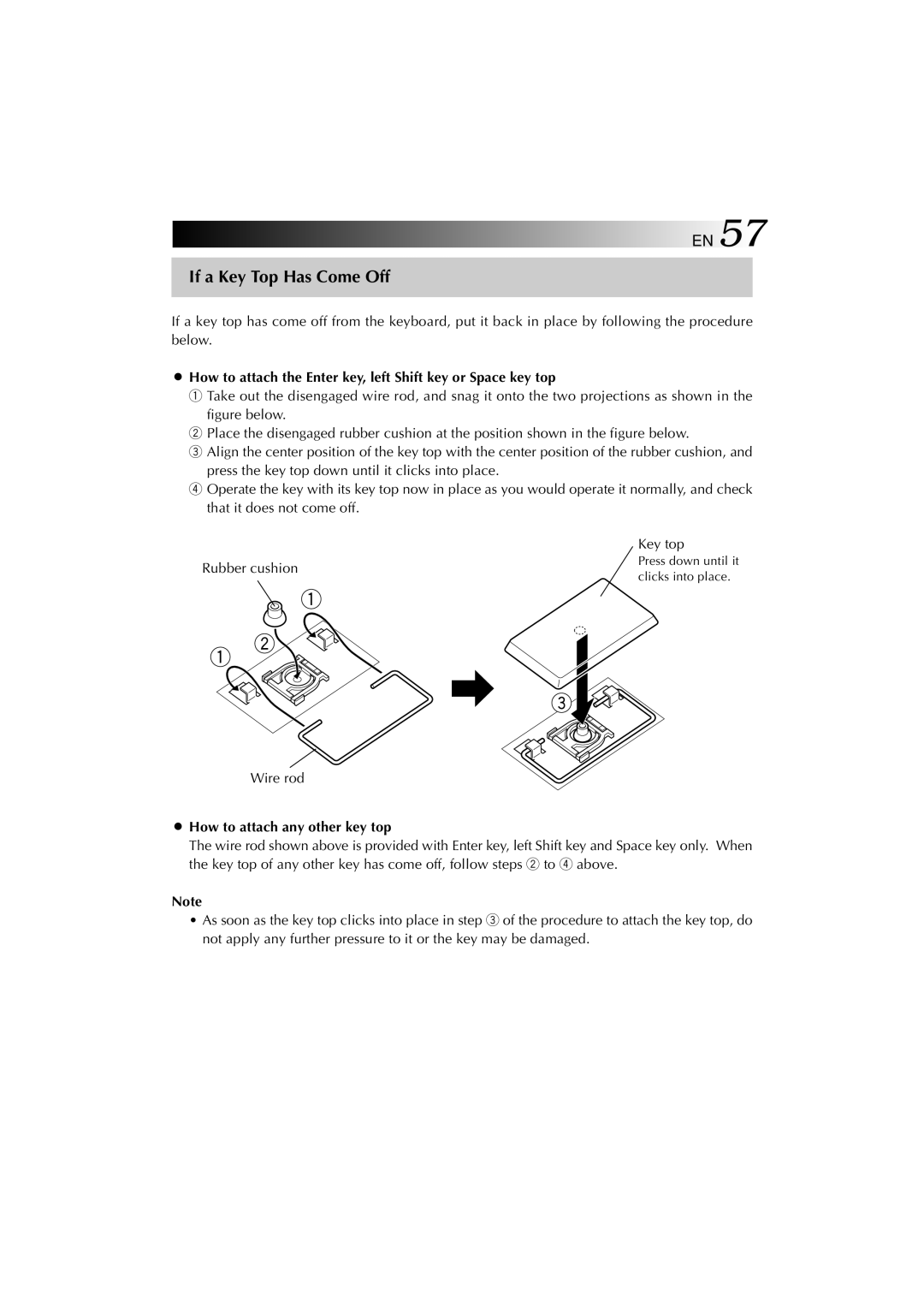 JVC MP-XV841US manual If a Key Top Has Come Off, How to attach any other key top 