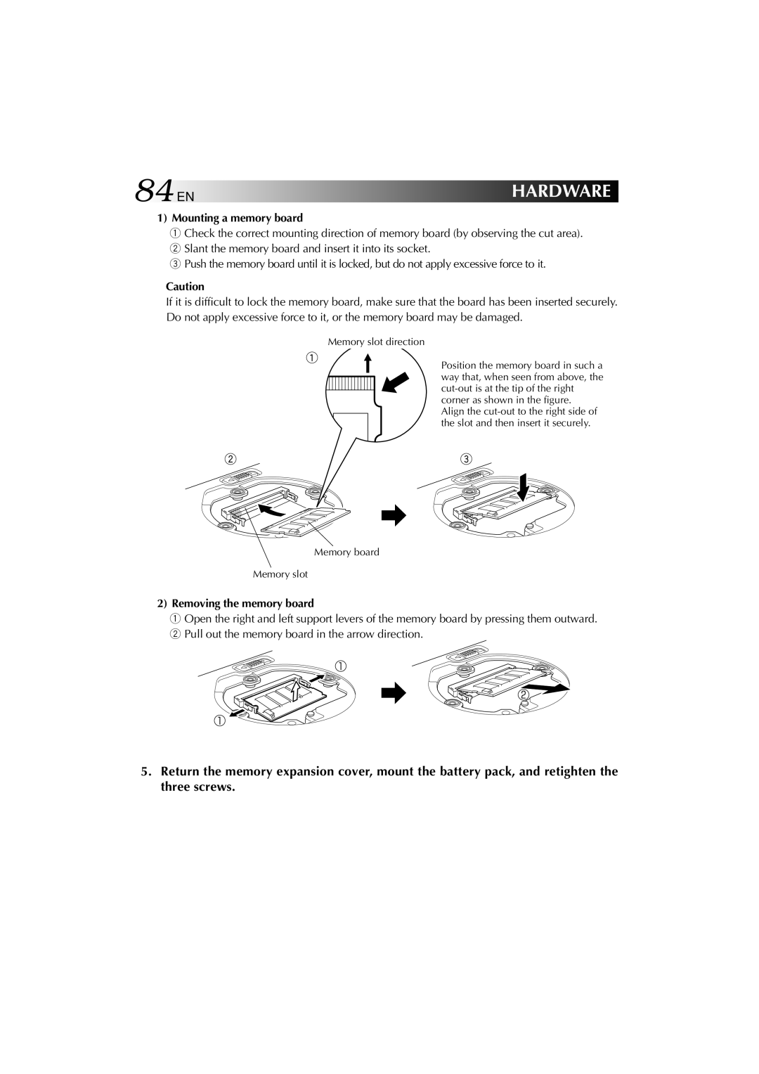 JVC MP-XV841US manual 84EN, Mounting a memory board, Removing the memory board 