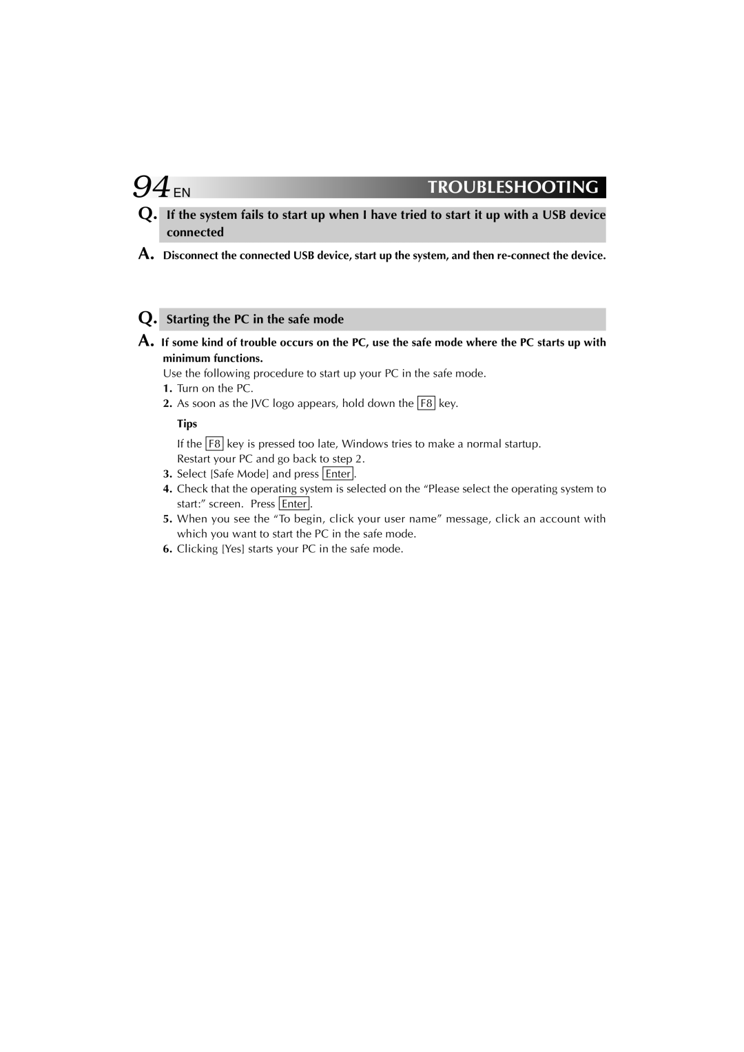 JVC MP-XV841US manual 94ENTROUBLESHOOTING 