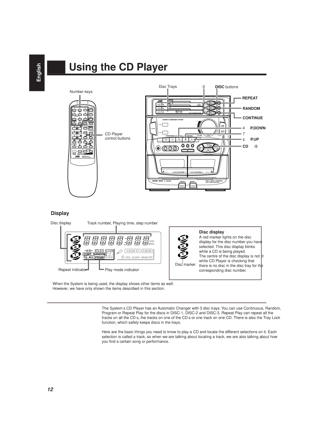 JVC MX-D401T, CA-D501T manual Using the CD Player, Disc display, CD Ü/8 