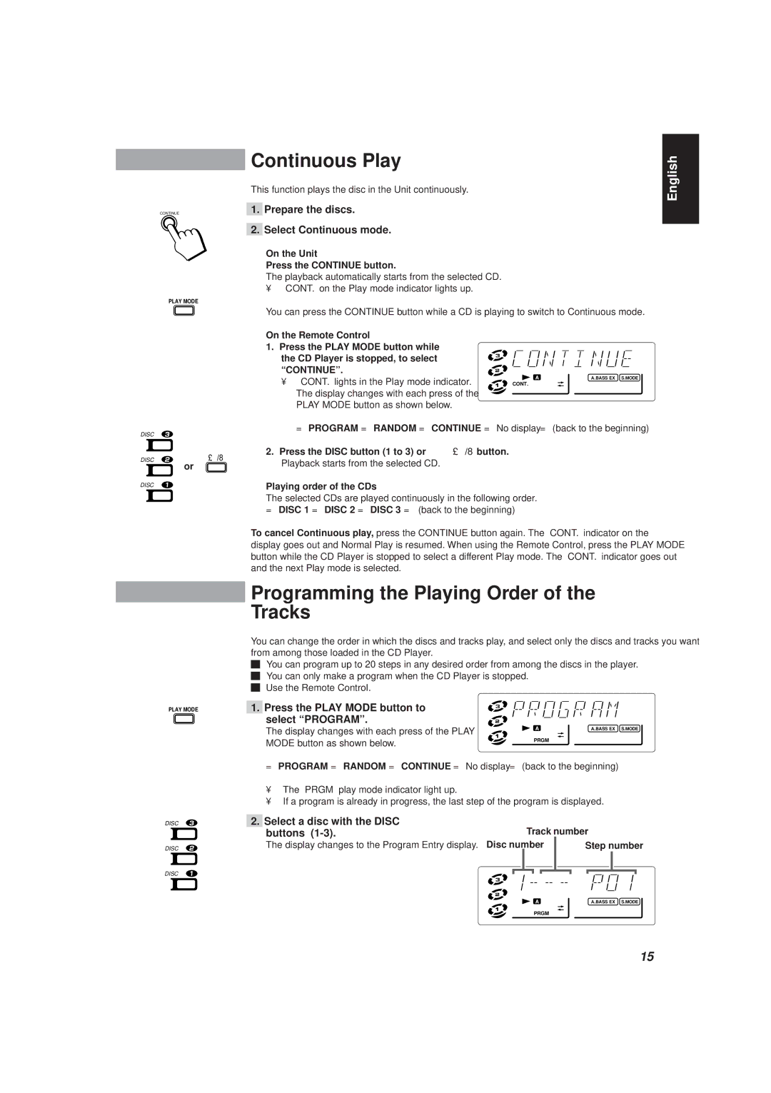 JVC CA-D501T, MX-D401T manual Continuous Play, Programming the Playing Order of the Tracks 