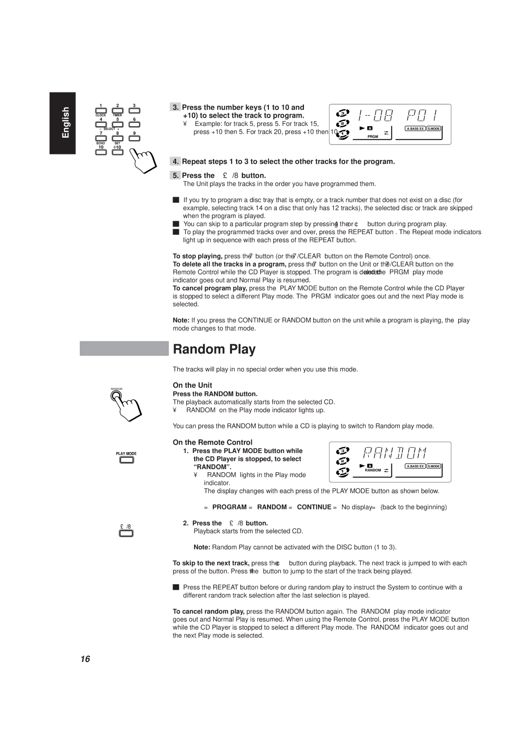 JVC MX-D401T, CA-D501T manual Random Play, Press the Random button, Press the £/8 button 