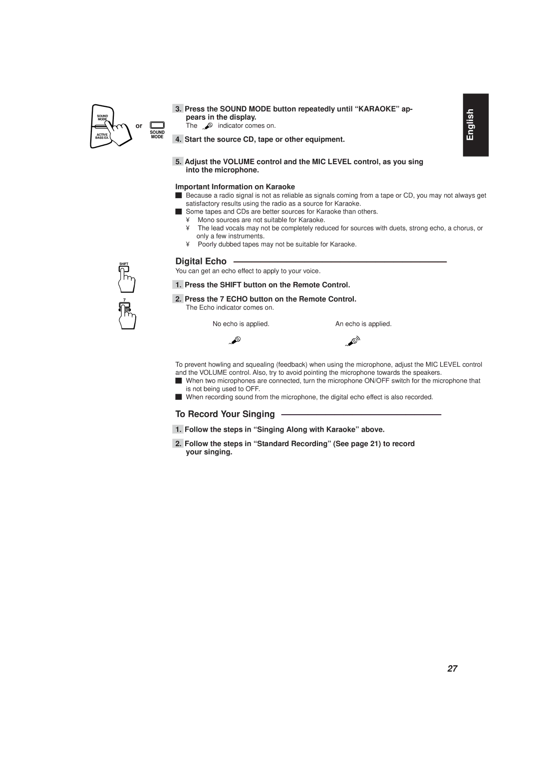 JVC CA-D501T, MX-D401T manual Digital Echo, To Record Your Singing 