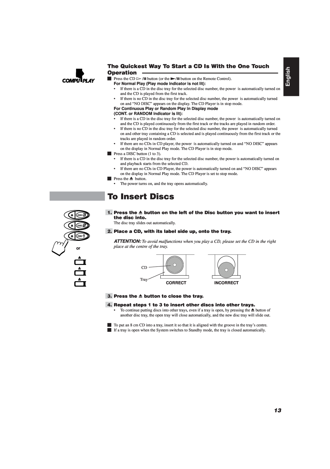 JVC CA-D501T, MX-D401T manual To Insert Discs, English, Operation 