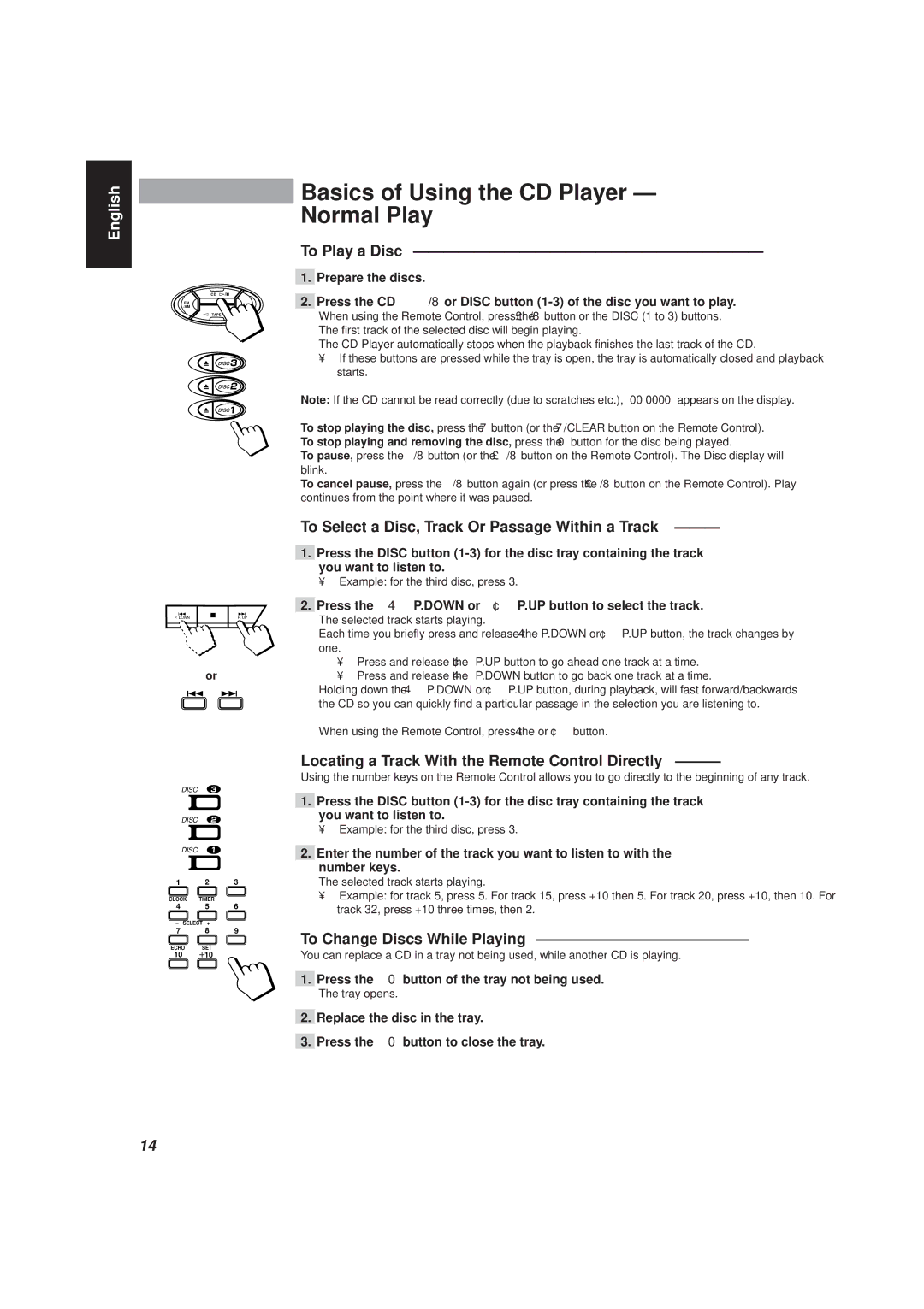 JVC MX-D401T Basics of Using the CD Player Normal Play, To Play a Disc, To Select a Disc, Track Or Passage Within a Track 