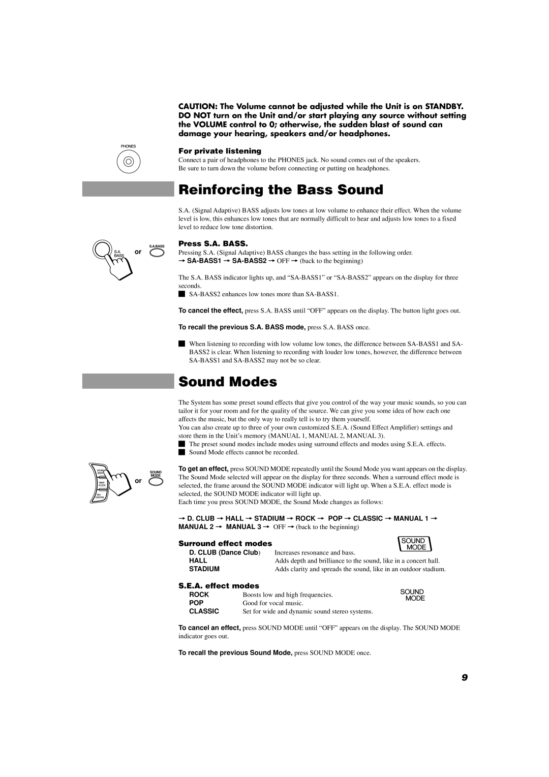 JVC MX-D402T manual Reinforcing the Bass Sound, Sound Modes 