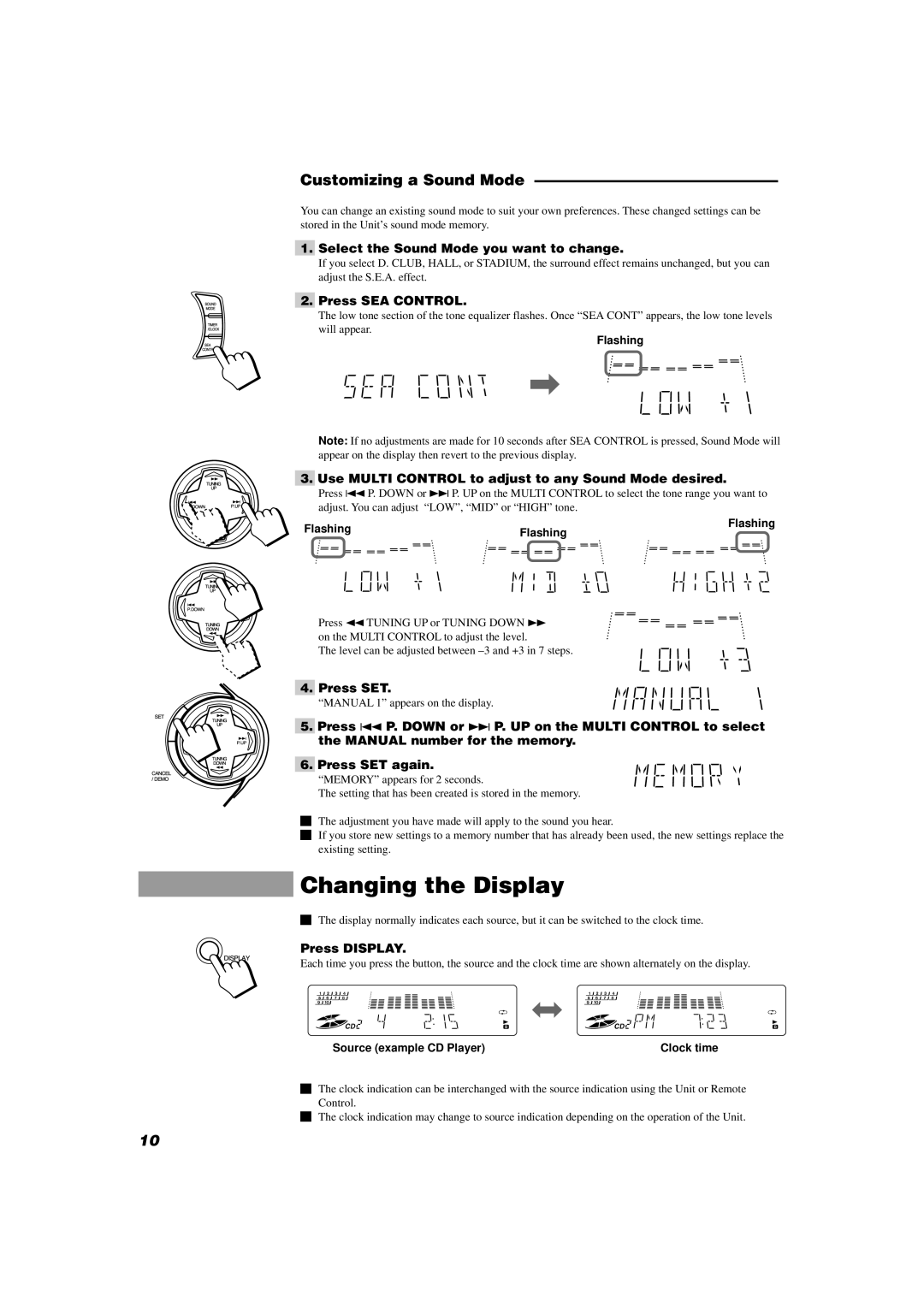 JVC MX-D402T manual Changing the Display, Customizing a Sound Mode 