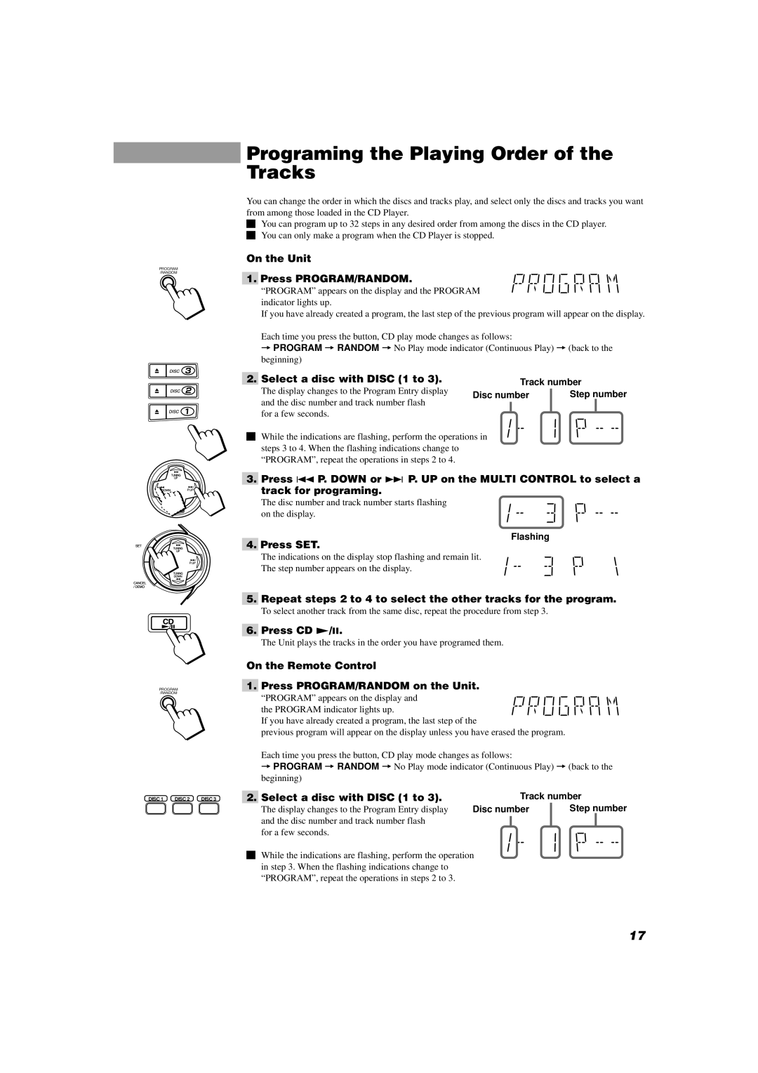 JVC MX-D402T manual Programing the Playing Order of the Tracks, Select a disc with Disc 1 to, Track number 