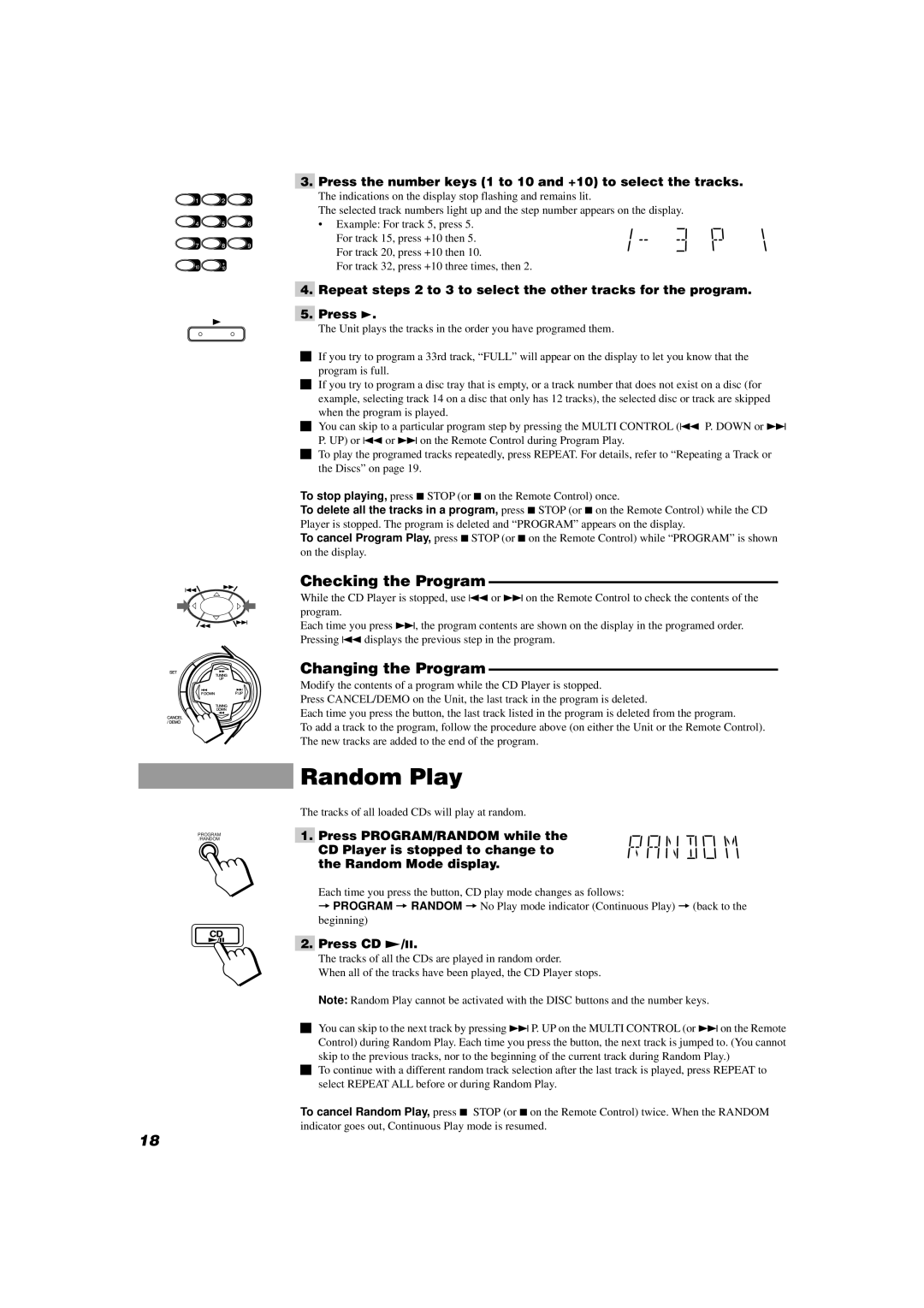 JVC MX-D402T manual Random Play, Checking the Program, Changing the Program 