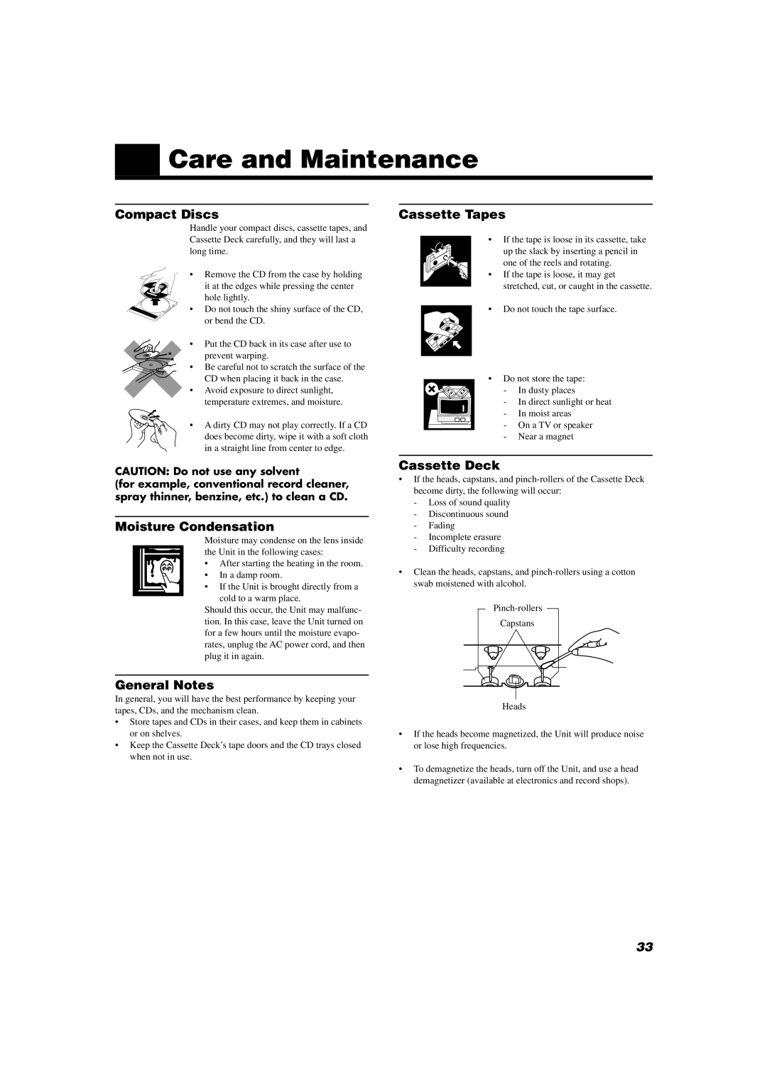 JVC MX-D402T manual Care and Maintenance 